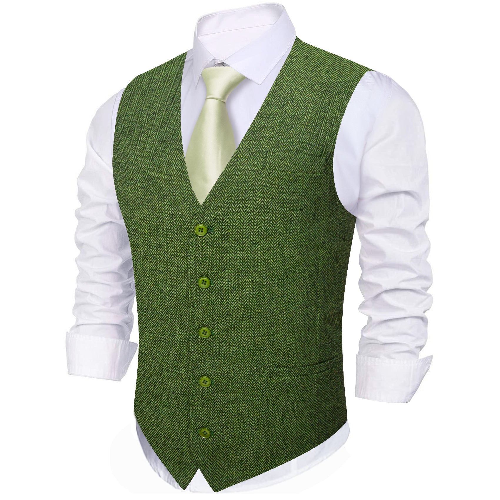 Barry.wang Men‘s Luxury Green Solid Waistcoat Vest
