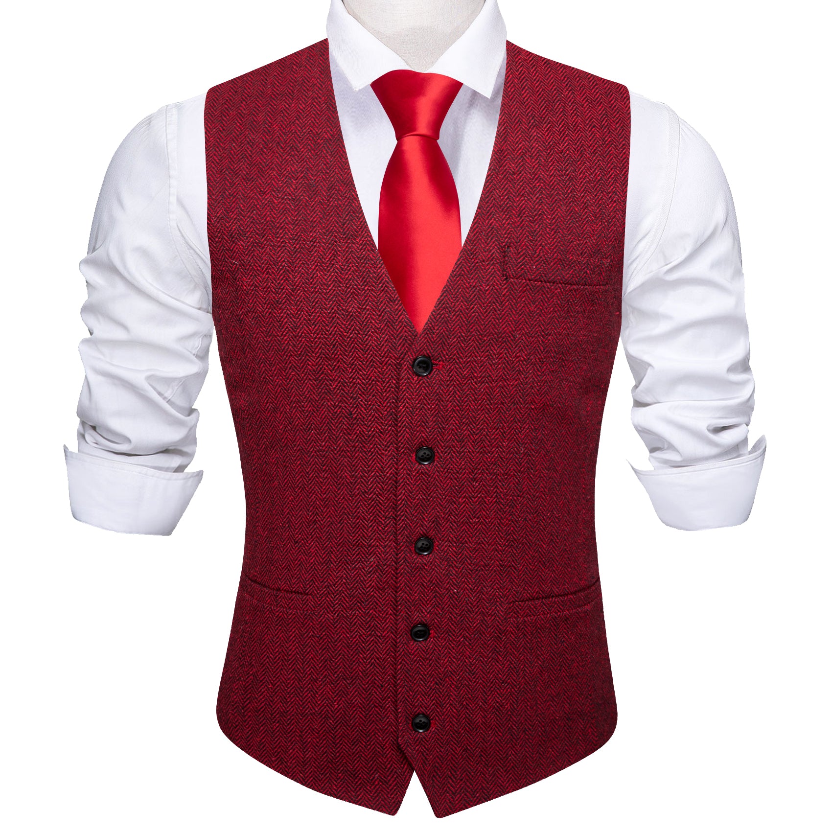 Barry.wang Fashion Red Solid Vest Waistcoat Set