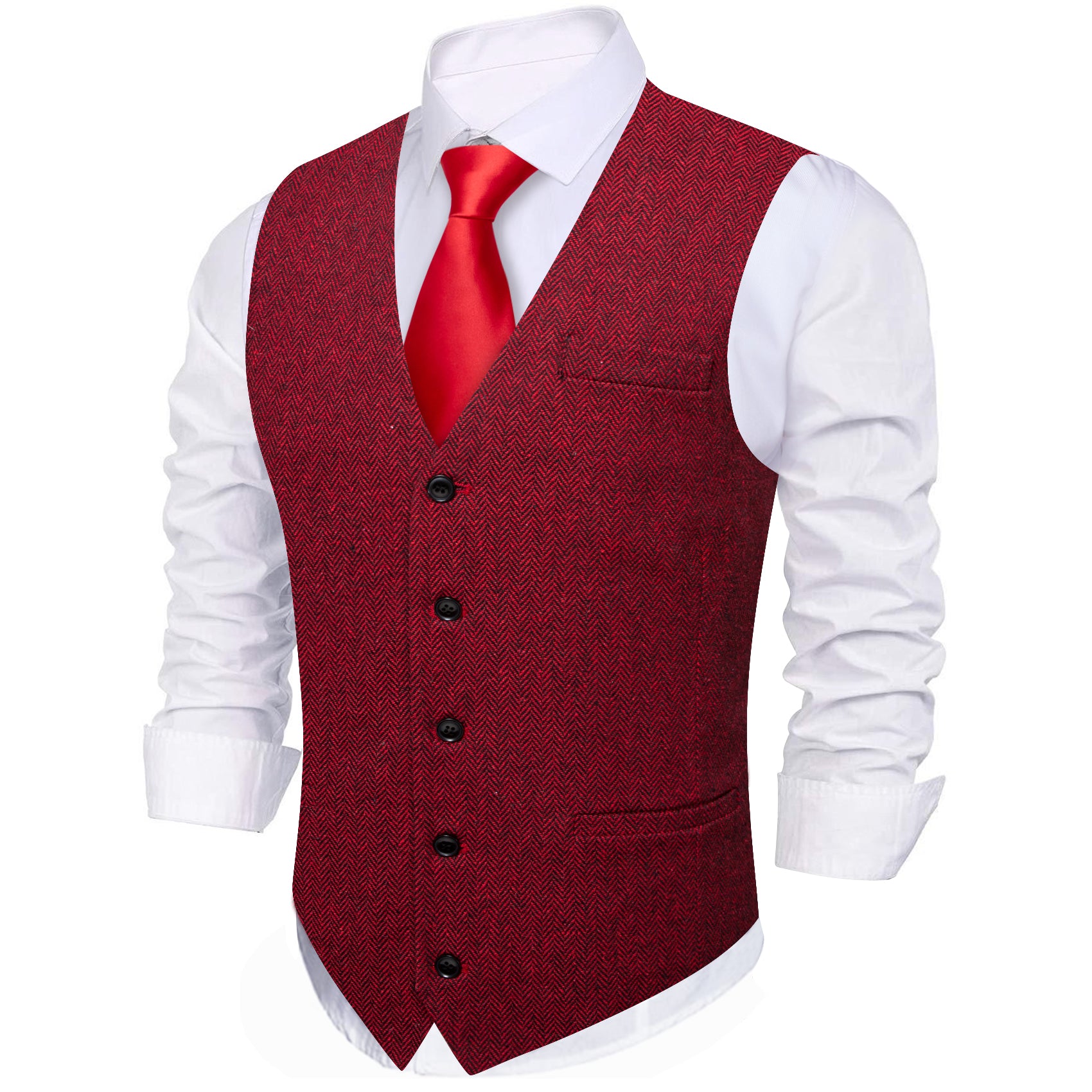 Barry.wang Fashion Red Solid Vest Waistcoat Set