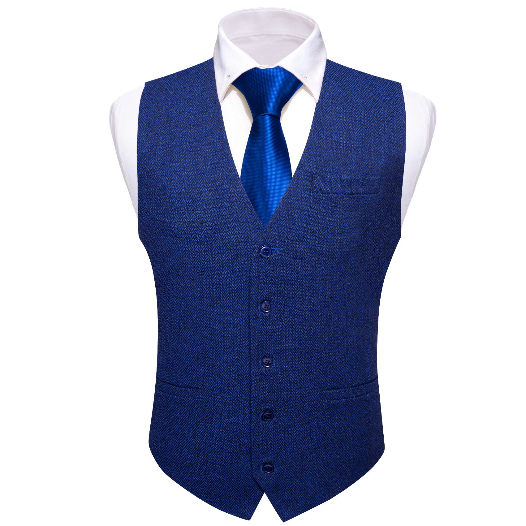 Barry.wang Classy Blue Solid Waistcoat Vest