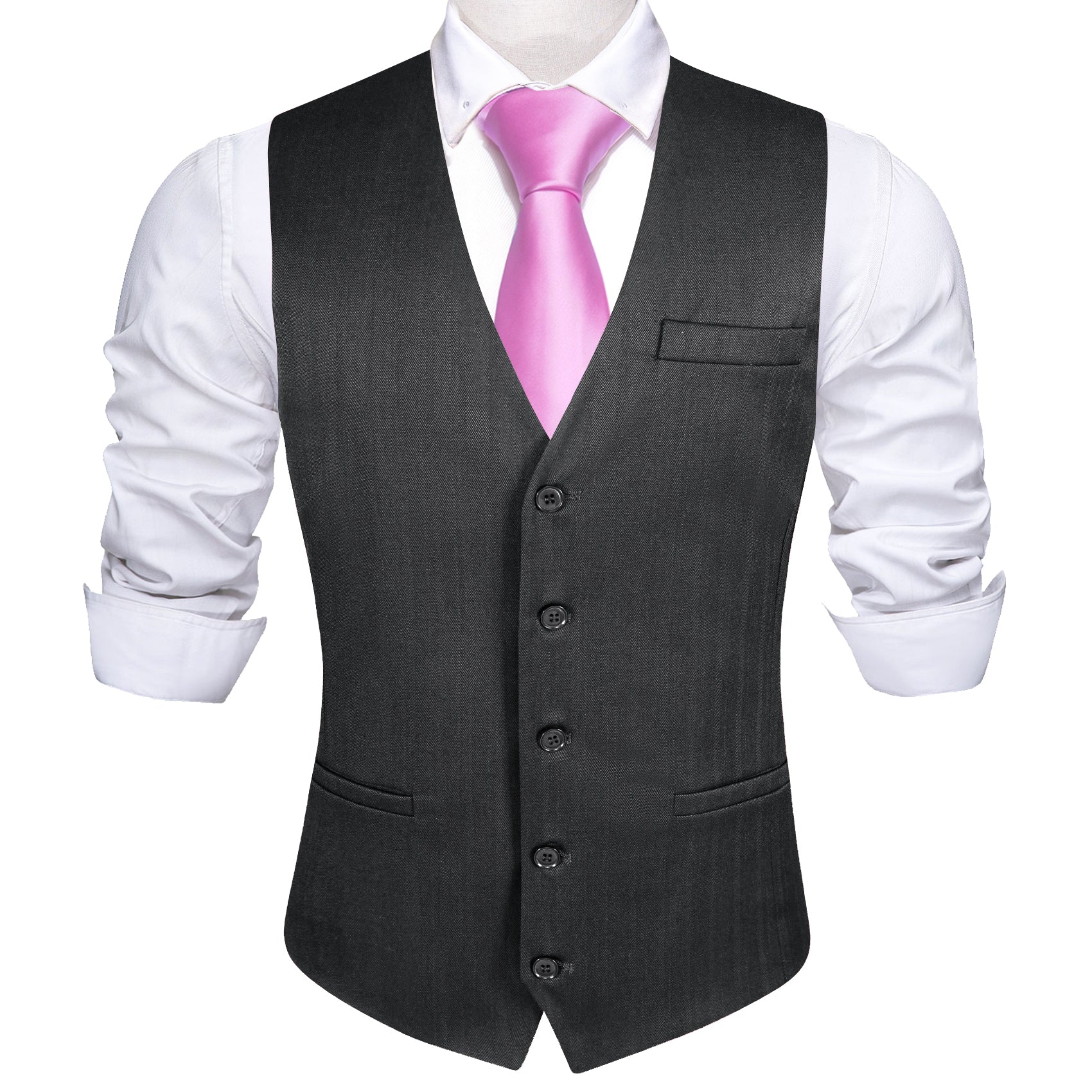 Barry.wang Men's Work Vest Classy Black Solid Vest Waistcoat Suit