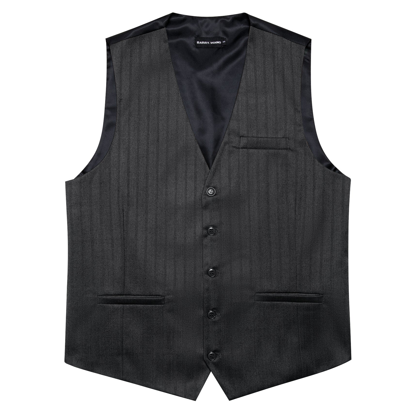 Barry.wang Men's Work Vest Classy Black Solid Vest Waistcoat Suit