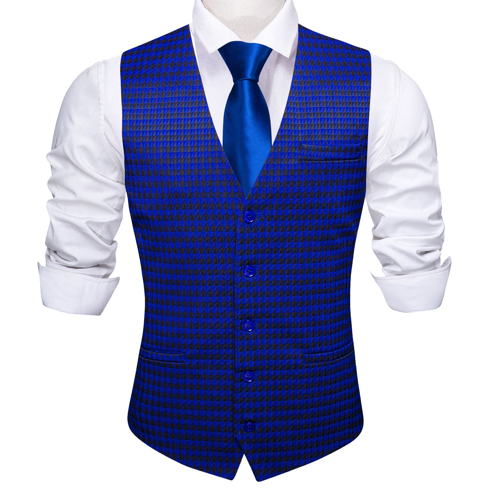 Barry.wang Men's Work Vest Blue Black Plaid Waistcoat Business Vest Suit Luxury