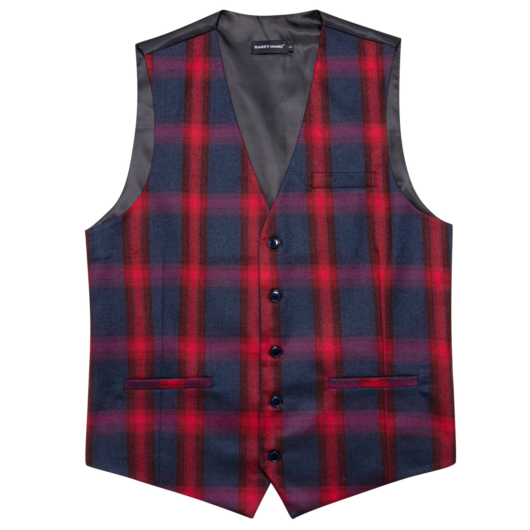 Barry.wang Classy Red Black Plaid Vest Waistcoat Set