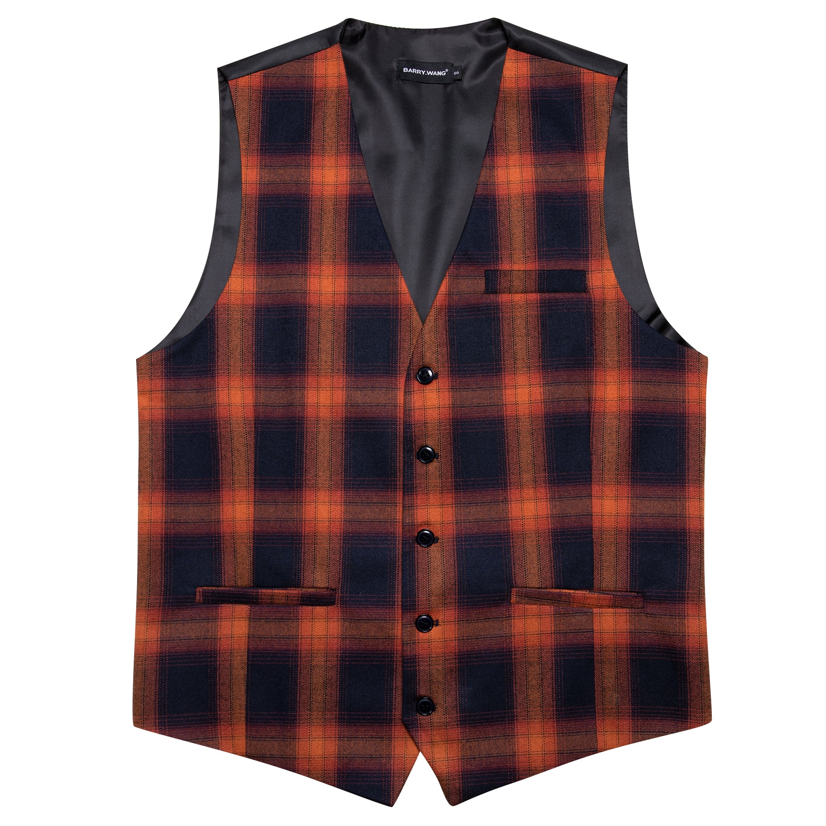 Barry.wang Orange Black Plaid Waistcoat Vest