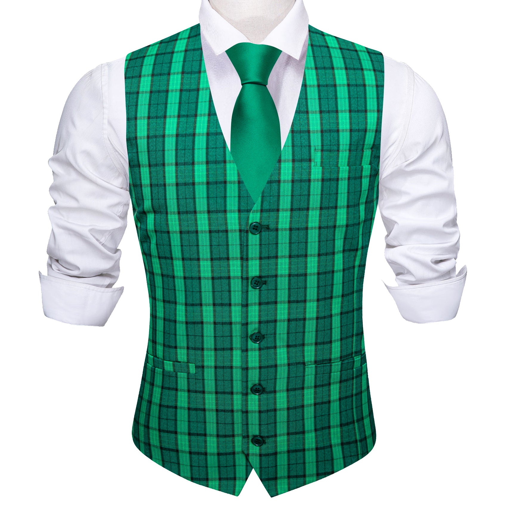 Barry.wang Green Plaid Vest Waistcoat Set