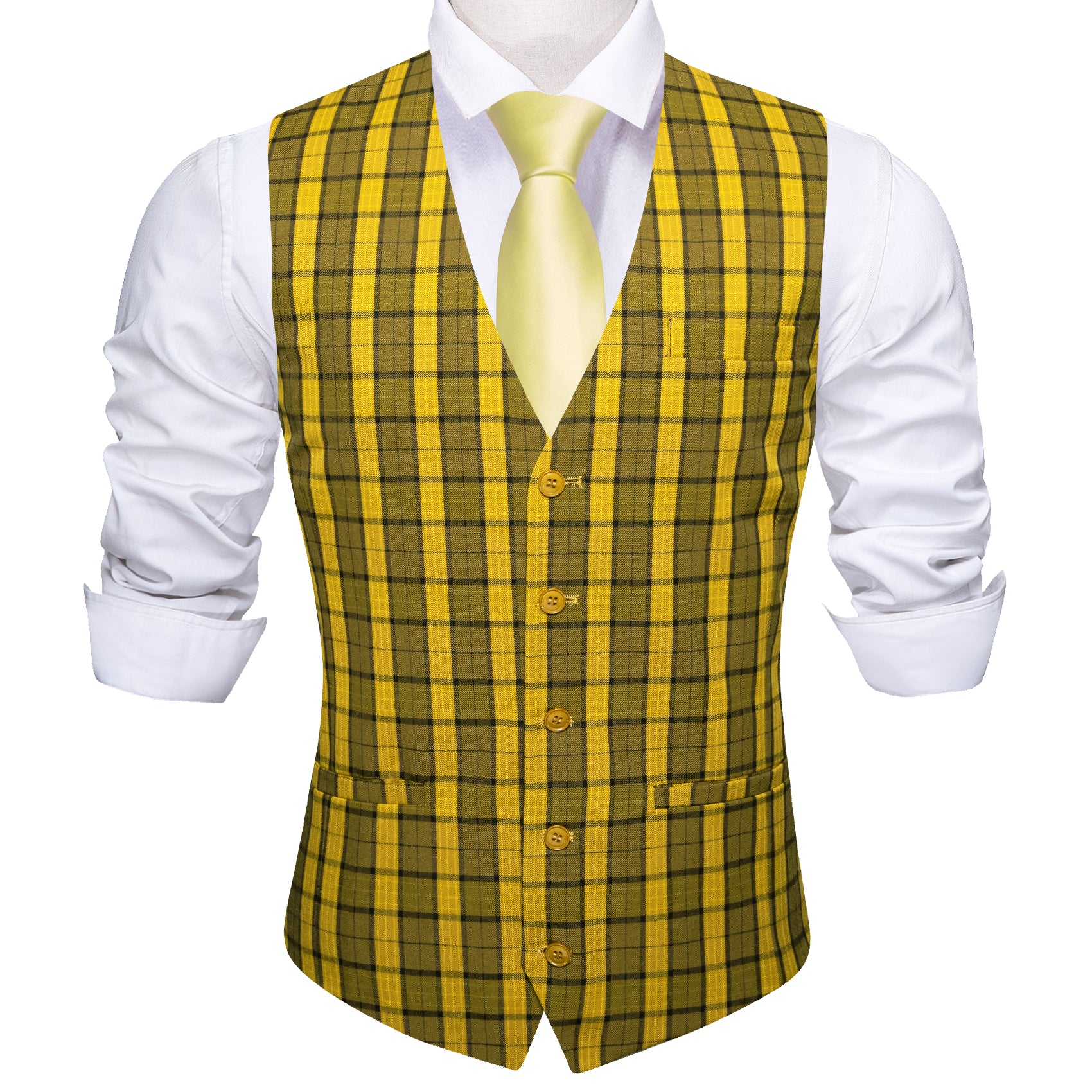 Barry.wang Luxury Green Yellow Plaid Waistcoat Vest