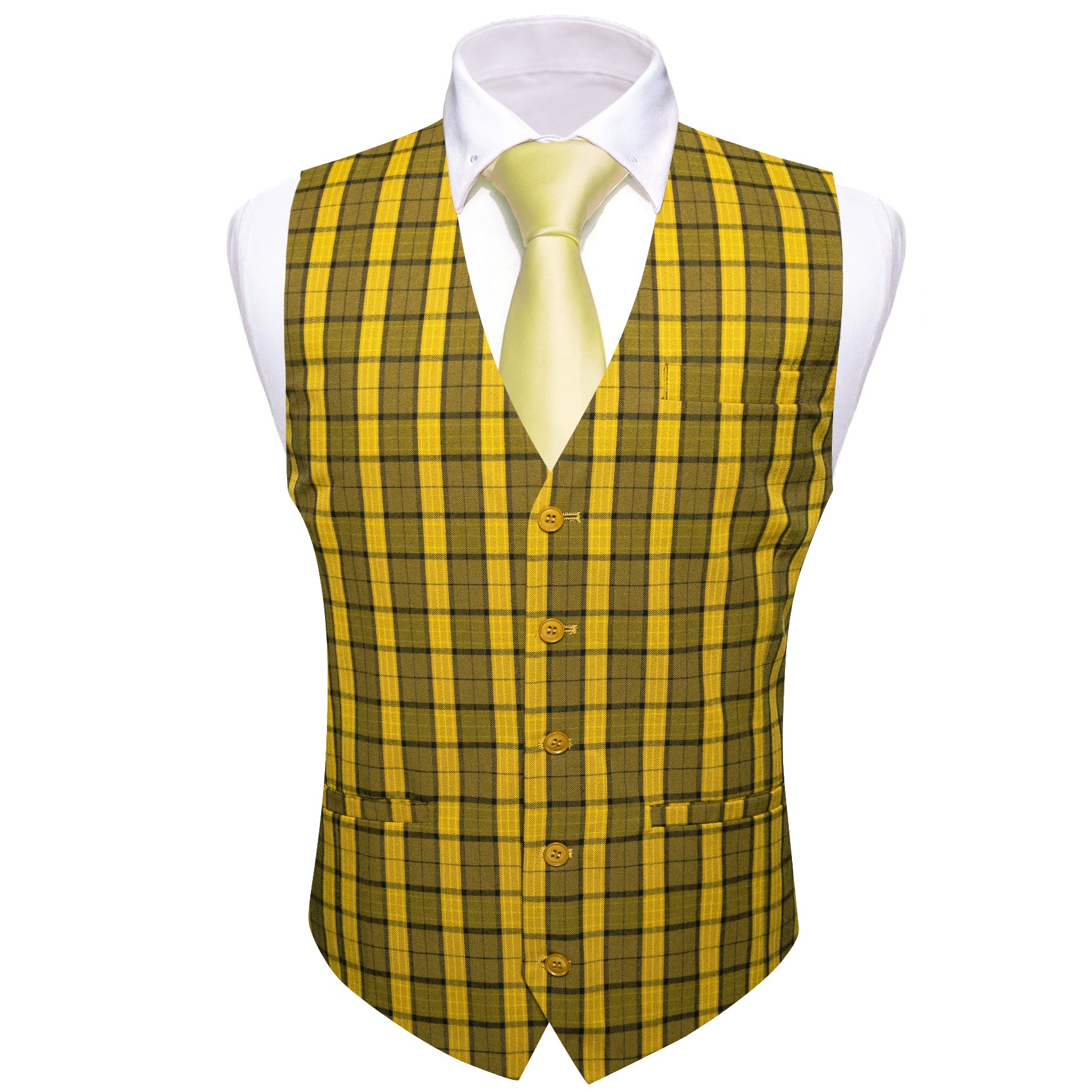 Barry.wang Luxury Green Yellow Plaid Waistcoat Vest