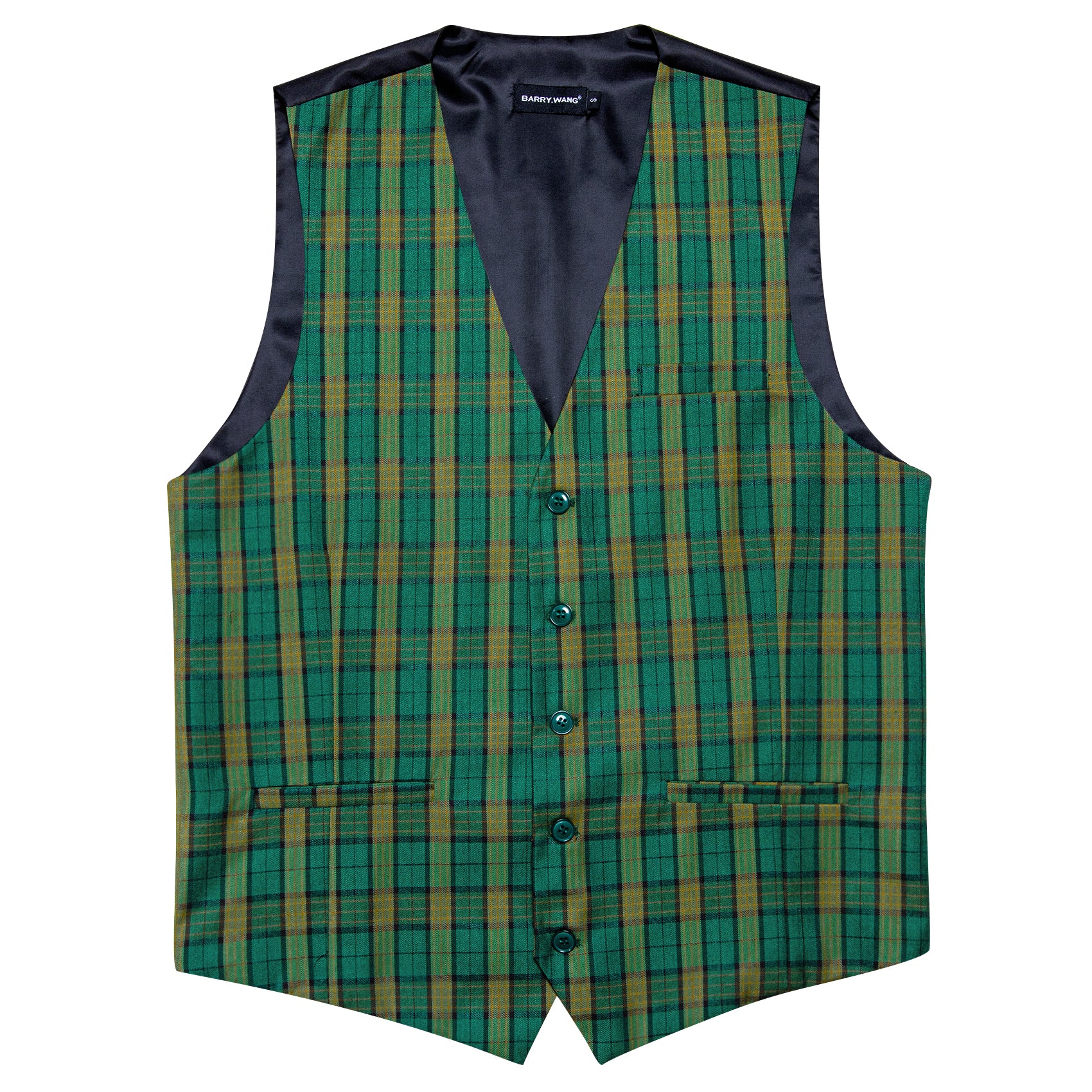 Barry.wang New Green Yellow Plaid Waistcoat Vest