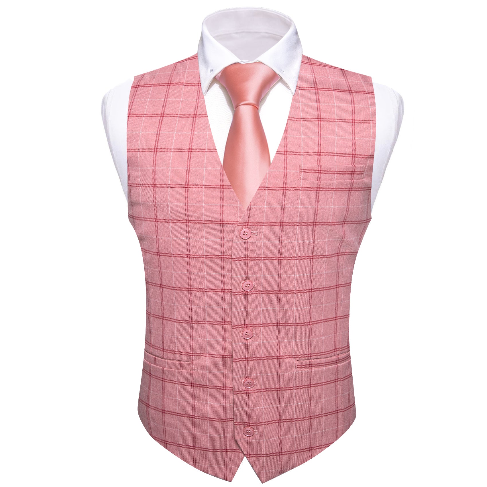 Barry.wang Luxury Pink Plaid Waistcoat Vest