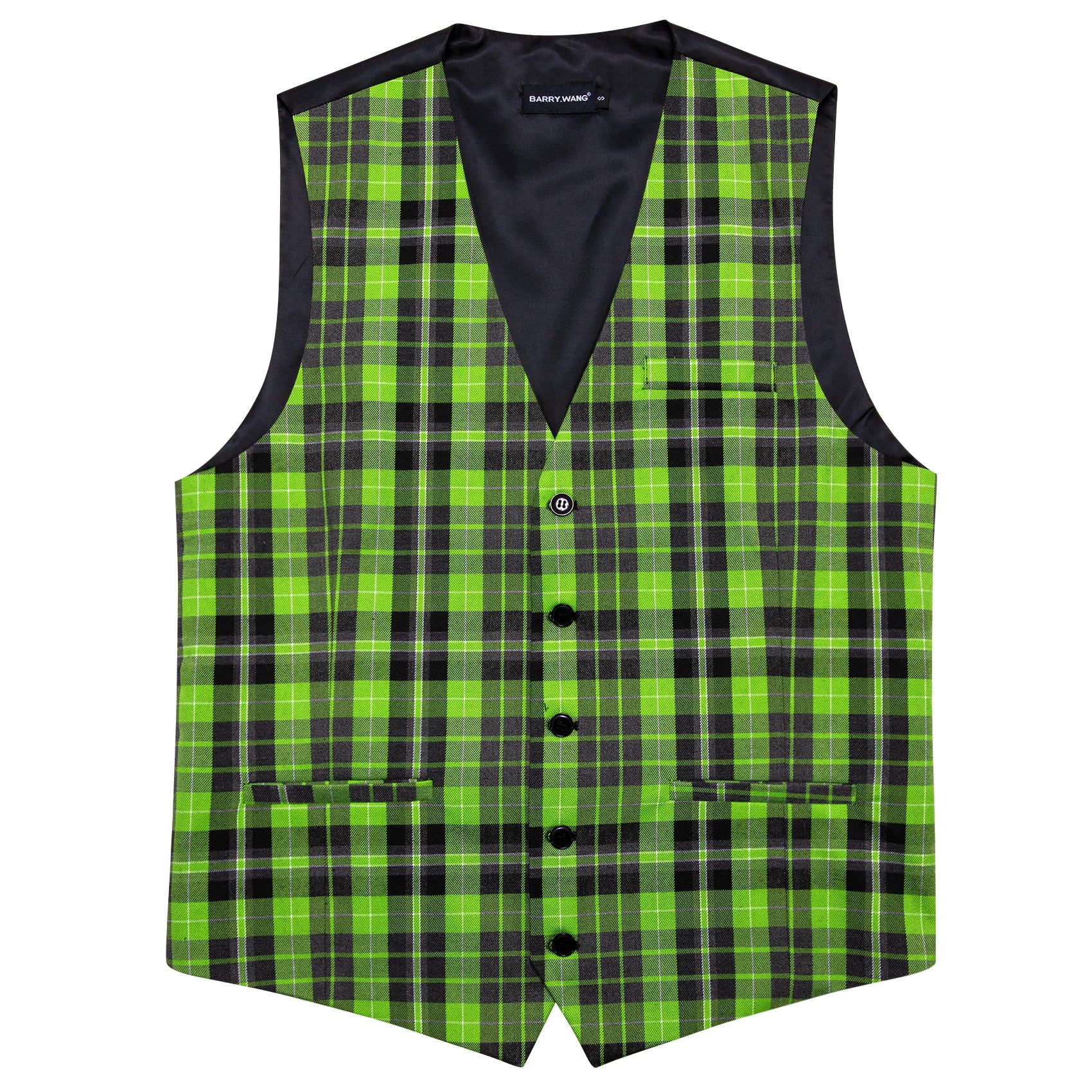Barry.wang Light Green Black Plaid Waistcoat Vest