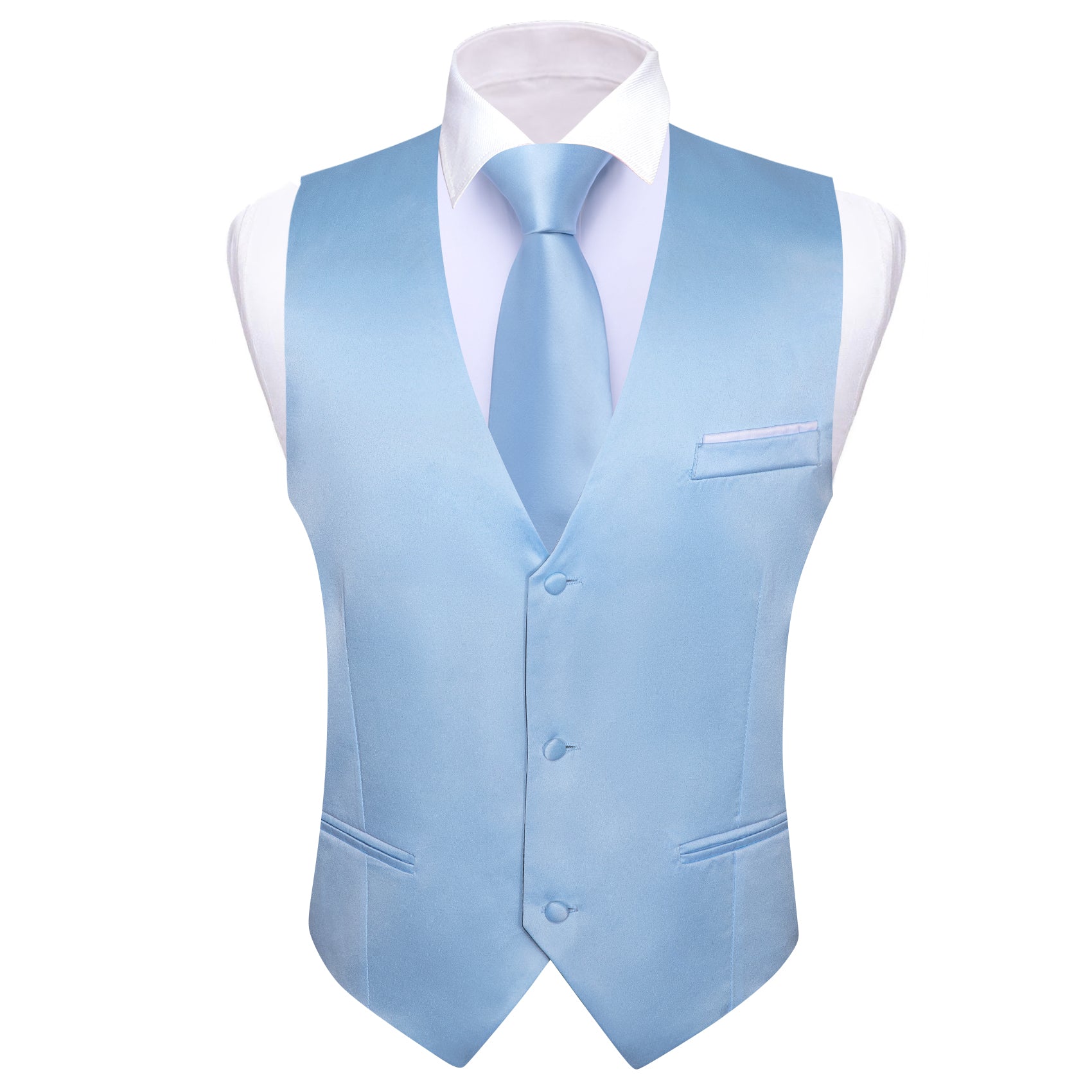 Men's Sky Blue Solid Silk Waistcoat Vest for Business