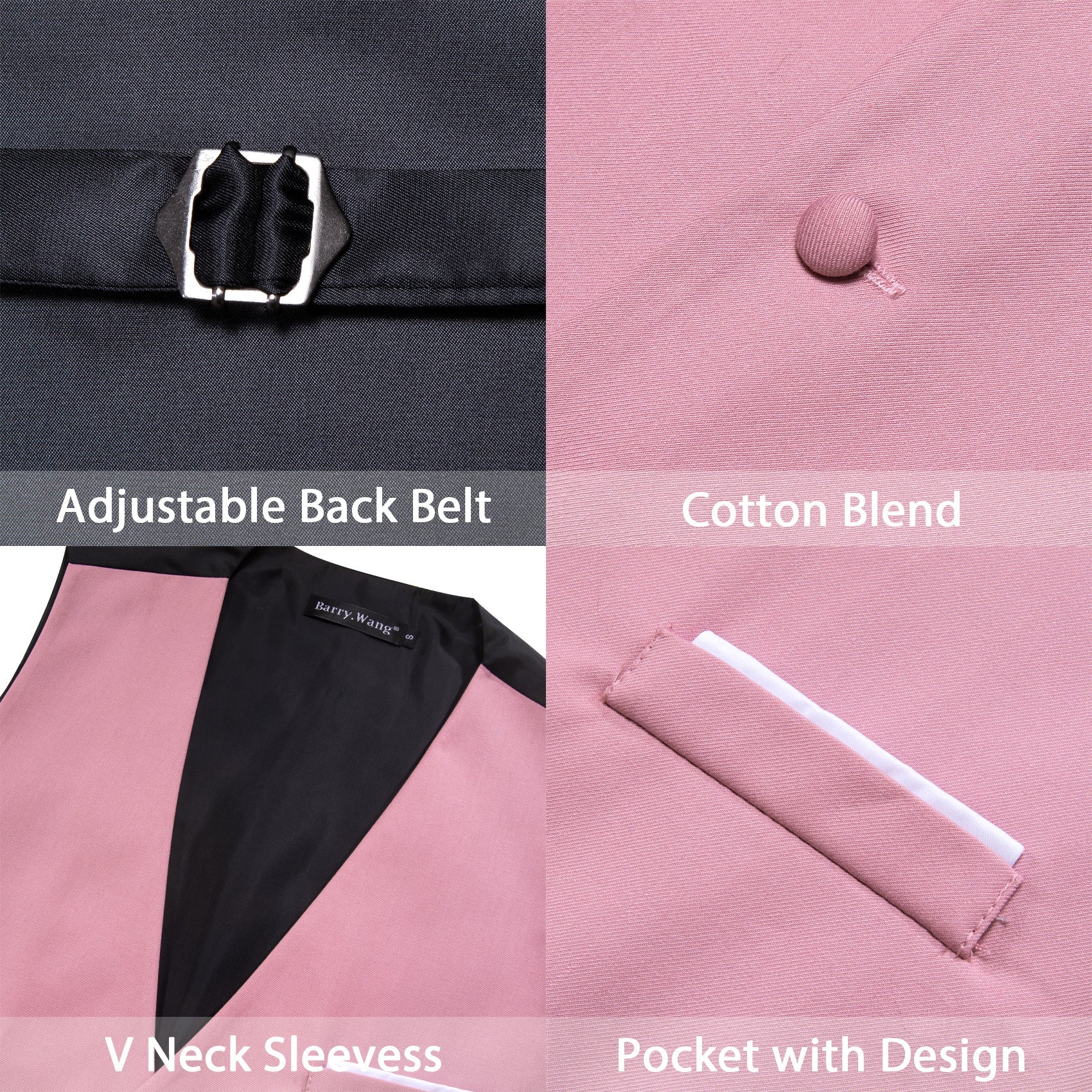 Pink Solid Necktie Bowtie Hanky Cufflinks Waistcoat Vest Set