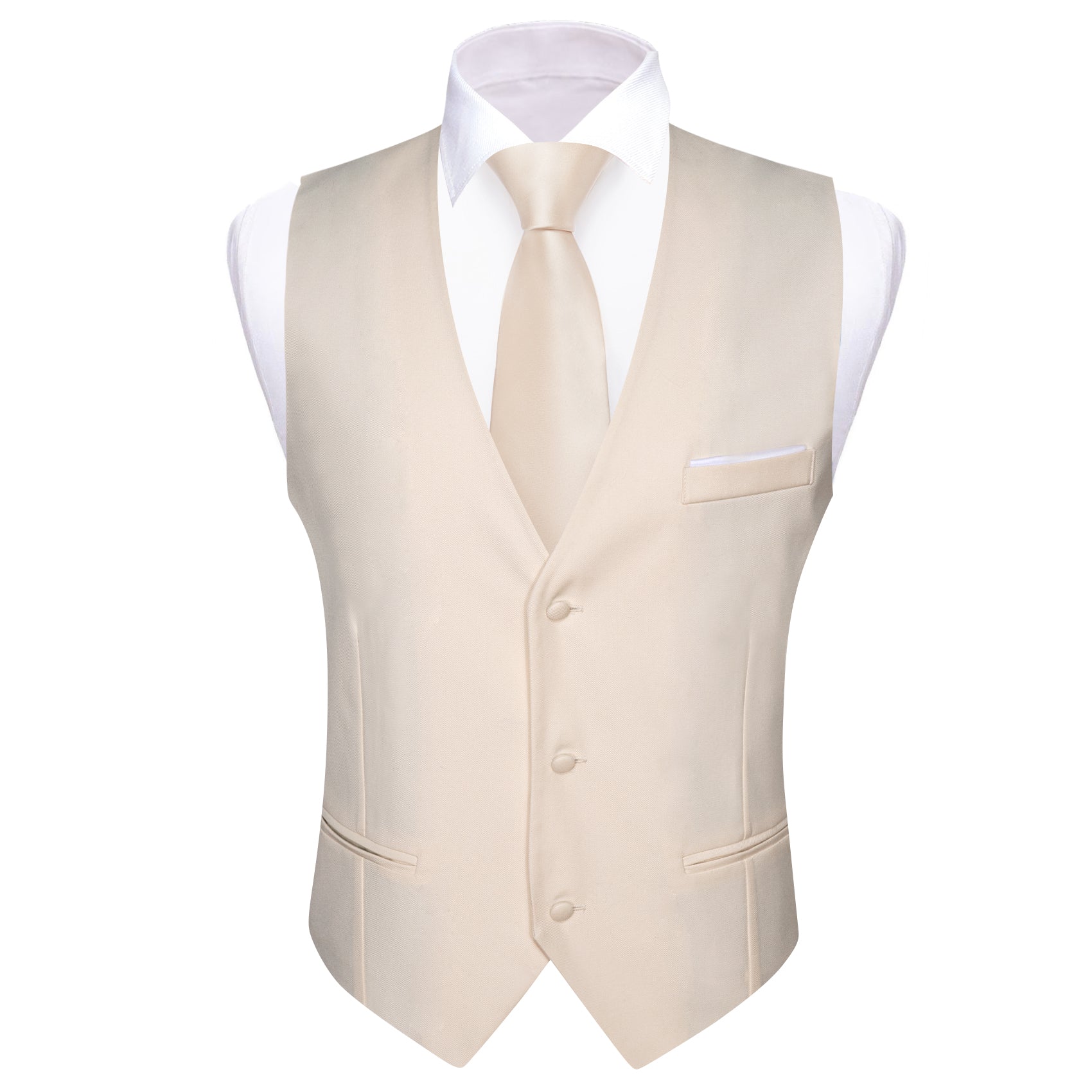 Cornsilk Solid V-Neck Waistcoat Vest for Business