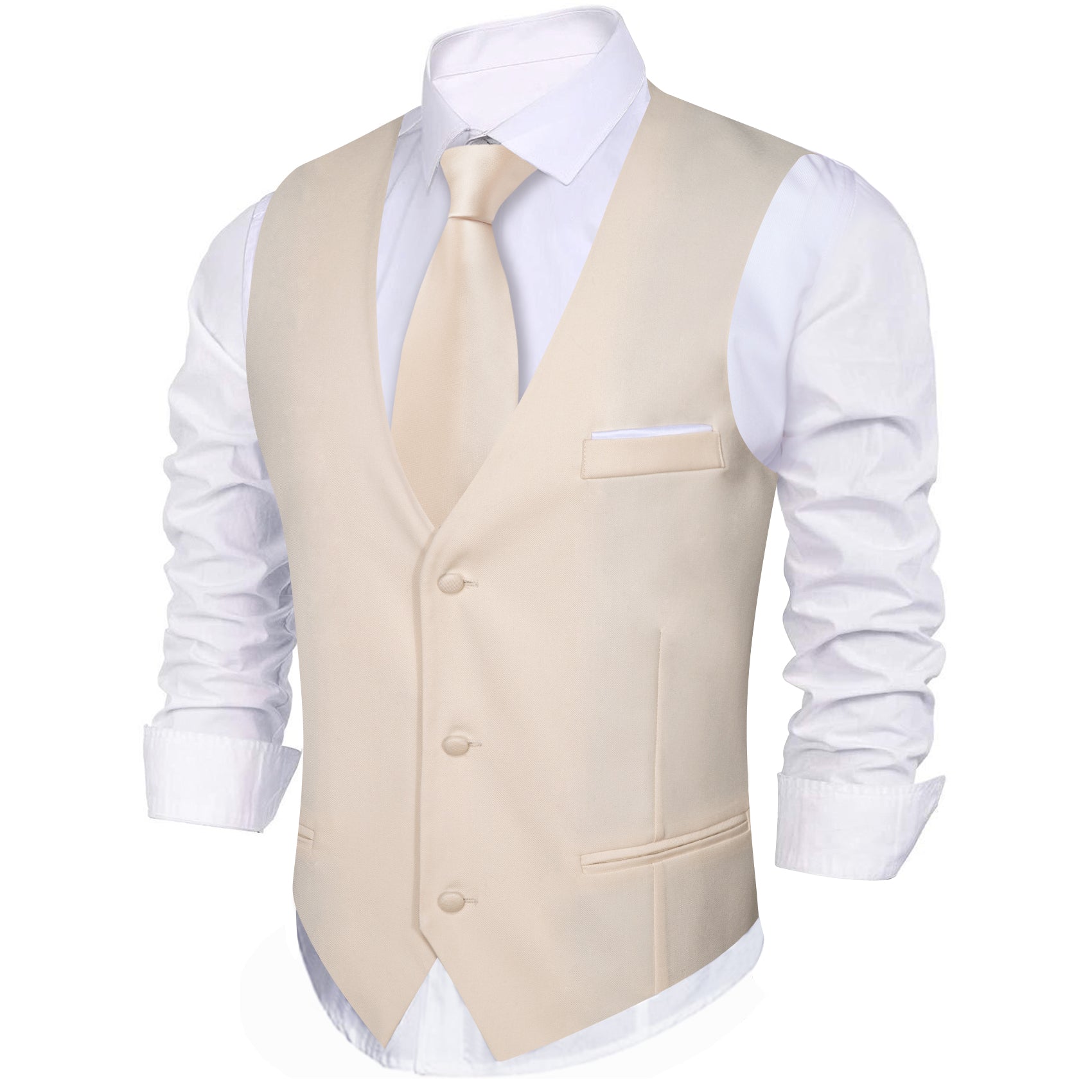 New Cornsilk Solid V-Neck Waistcoat Vest for Business
