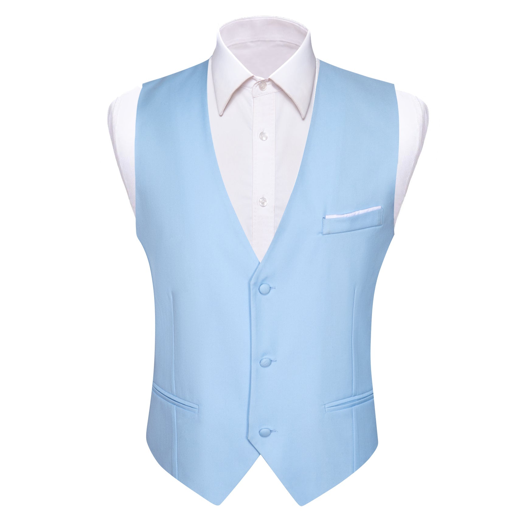 Light Blue Solid Necktie Bowtie Hanky Cufflinks Waistcoat Vest Set