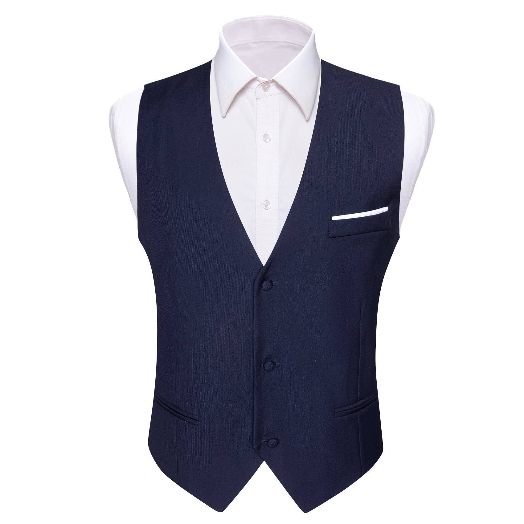 Men's Navy Blue Solid Necktie Bowtie Hanky Cufflinks Waistcoat Vest Set