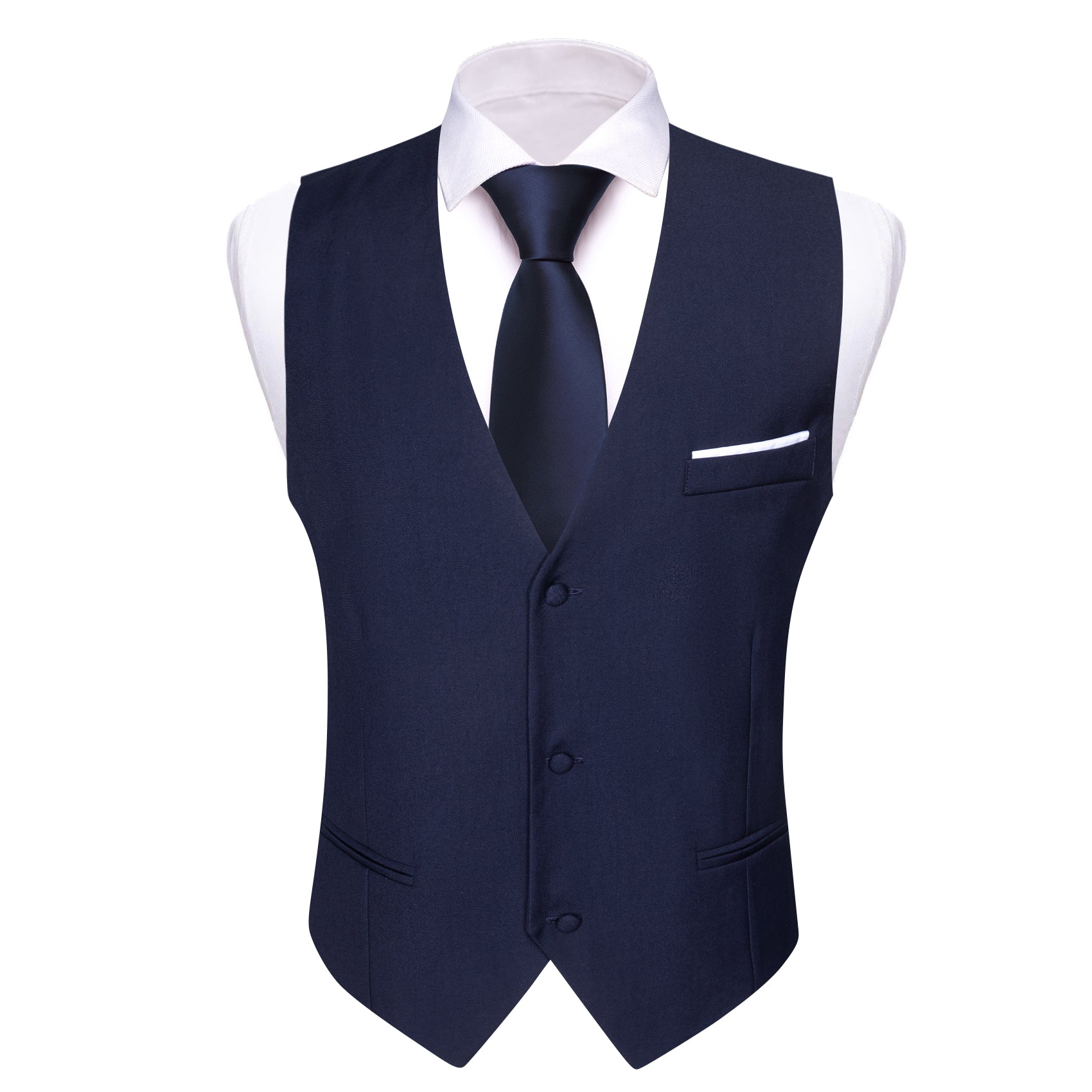 Men's Navy Blue Solid V-Neck Waistcoat Vest for Business