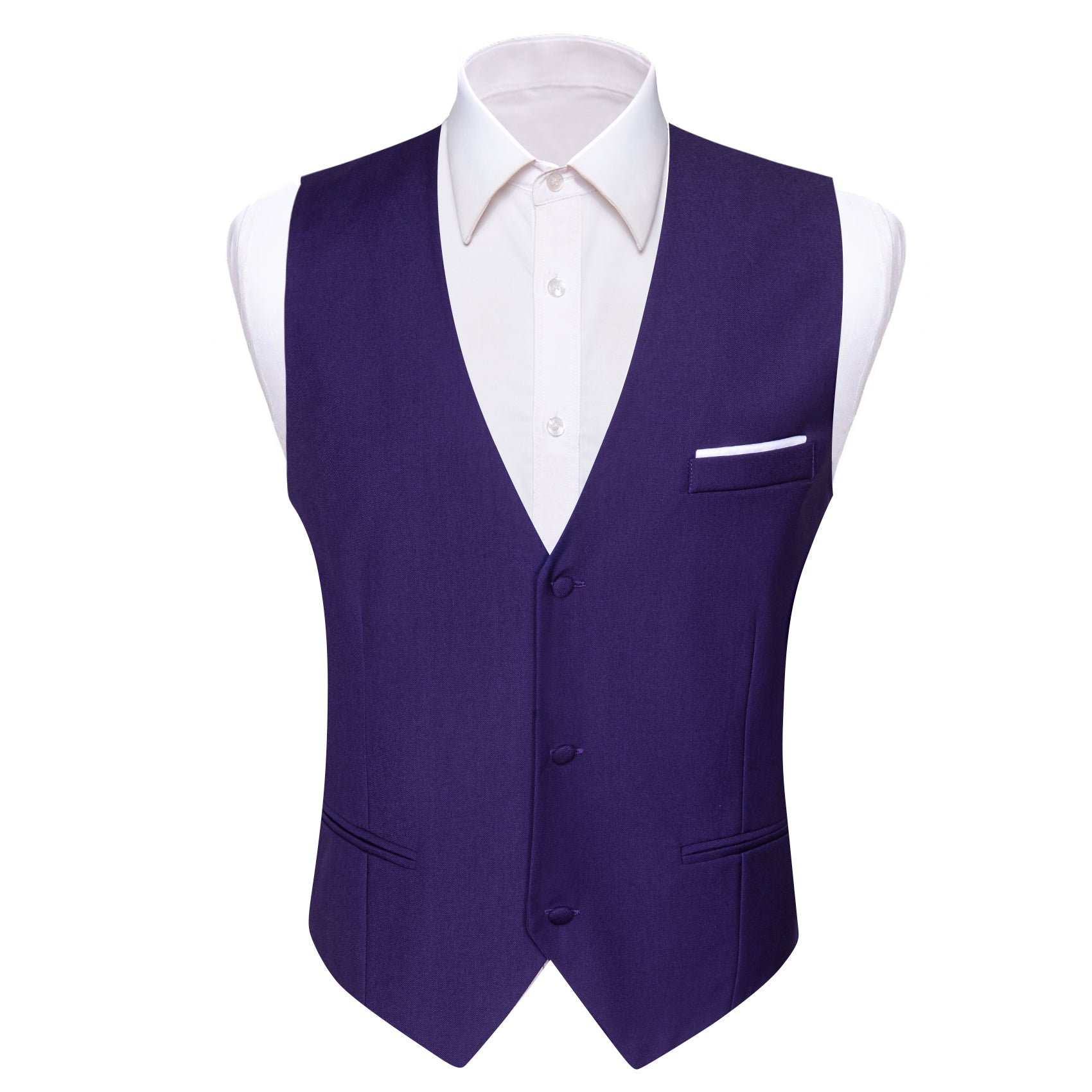 Men's Deep Blue Solid Necktie Bowtie Hanky Cufflinks Waistcoat Vest Set