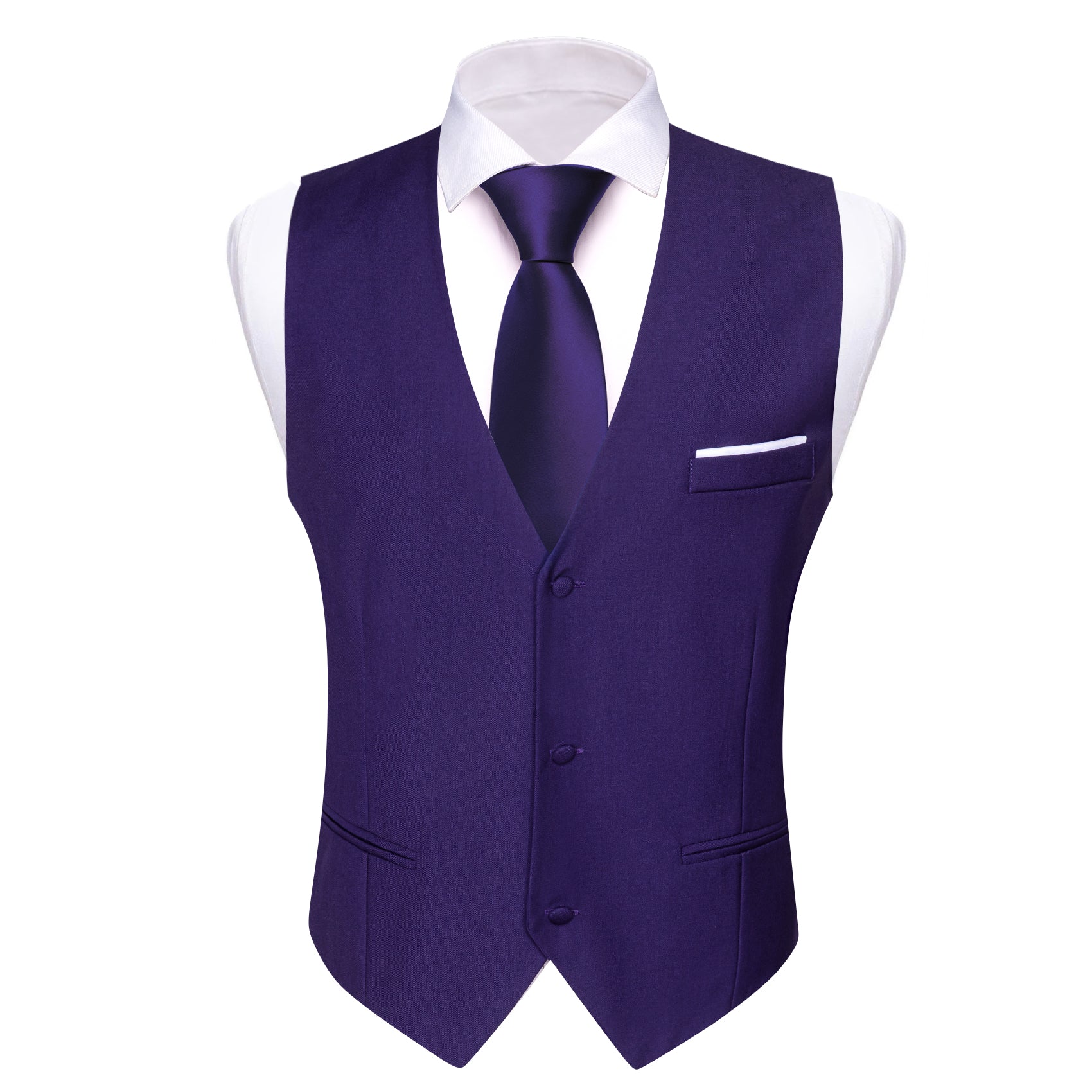 Men's Deep Blue Solid V-Neck Waistcoat Vest for Business