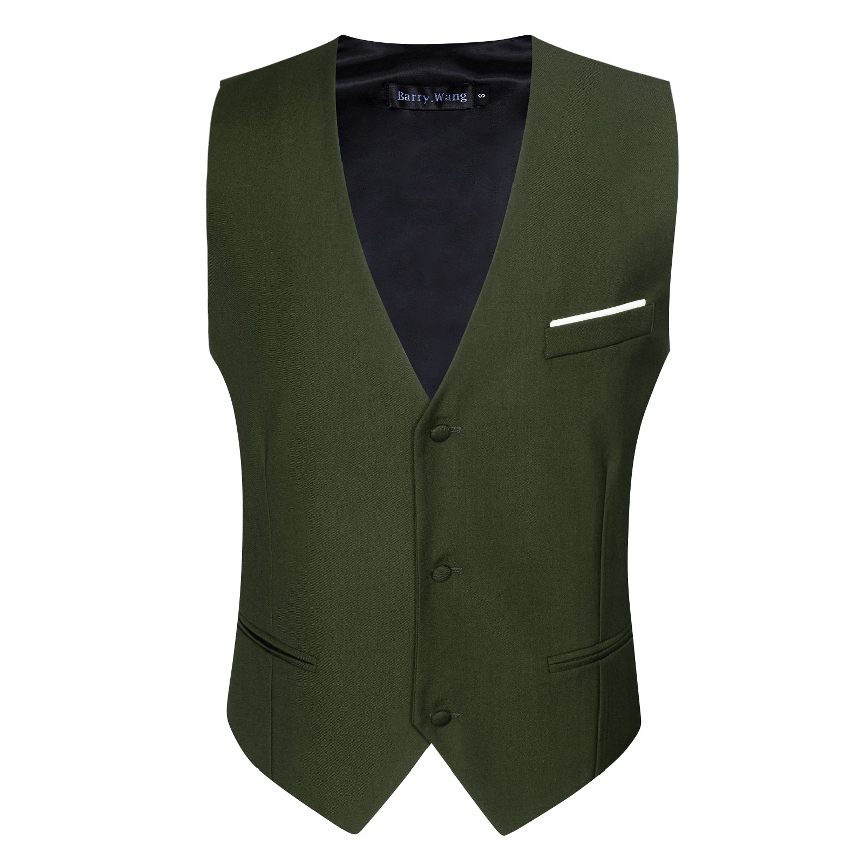 Barry.wang Men's Vest Olive Green Solid Necktie Bowtie Hanky Cufflinks Vest Set