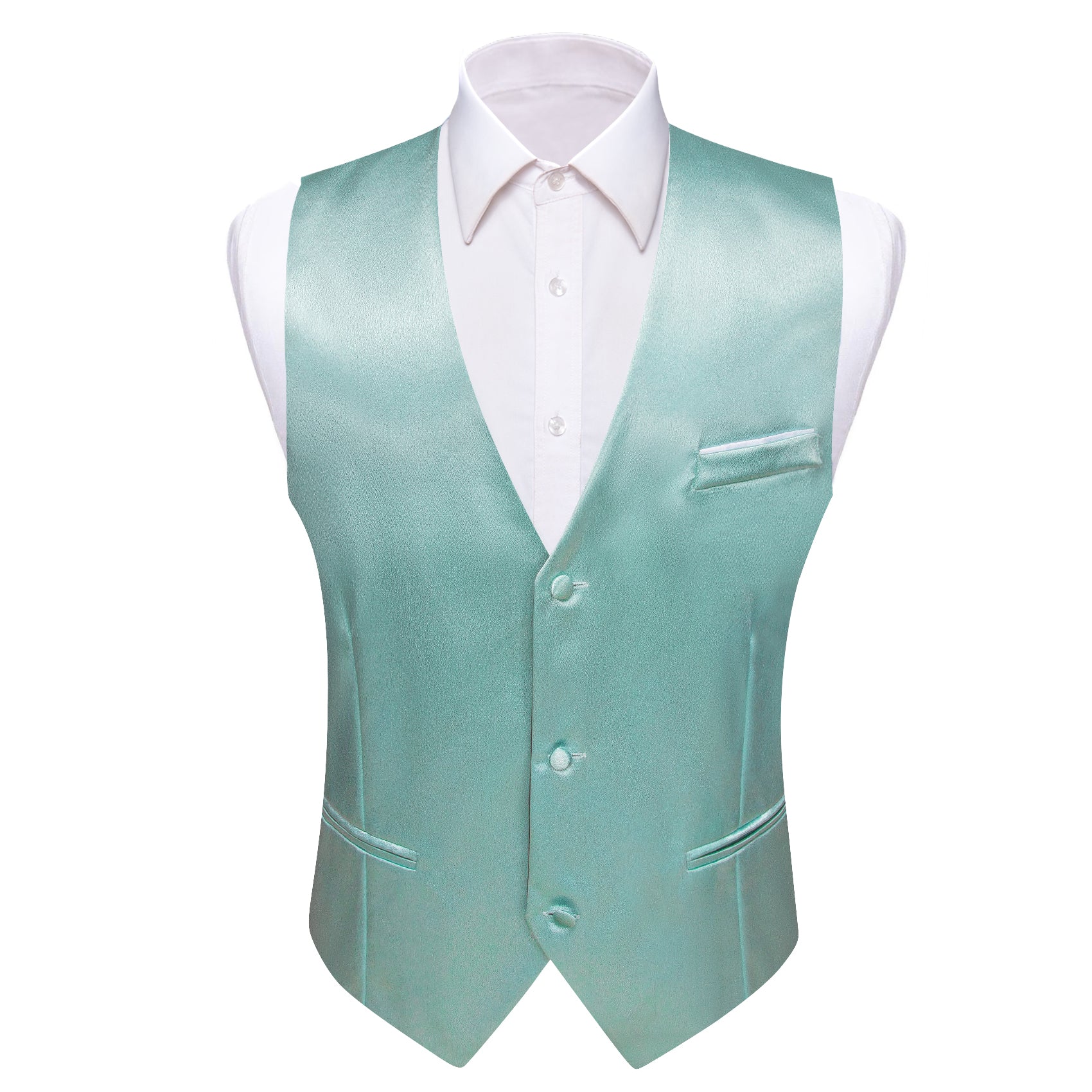 Mist Blue Solid Silk Waistcoat Vest for Party