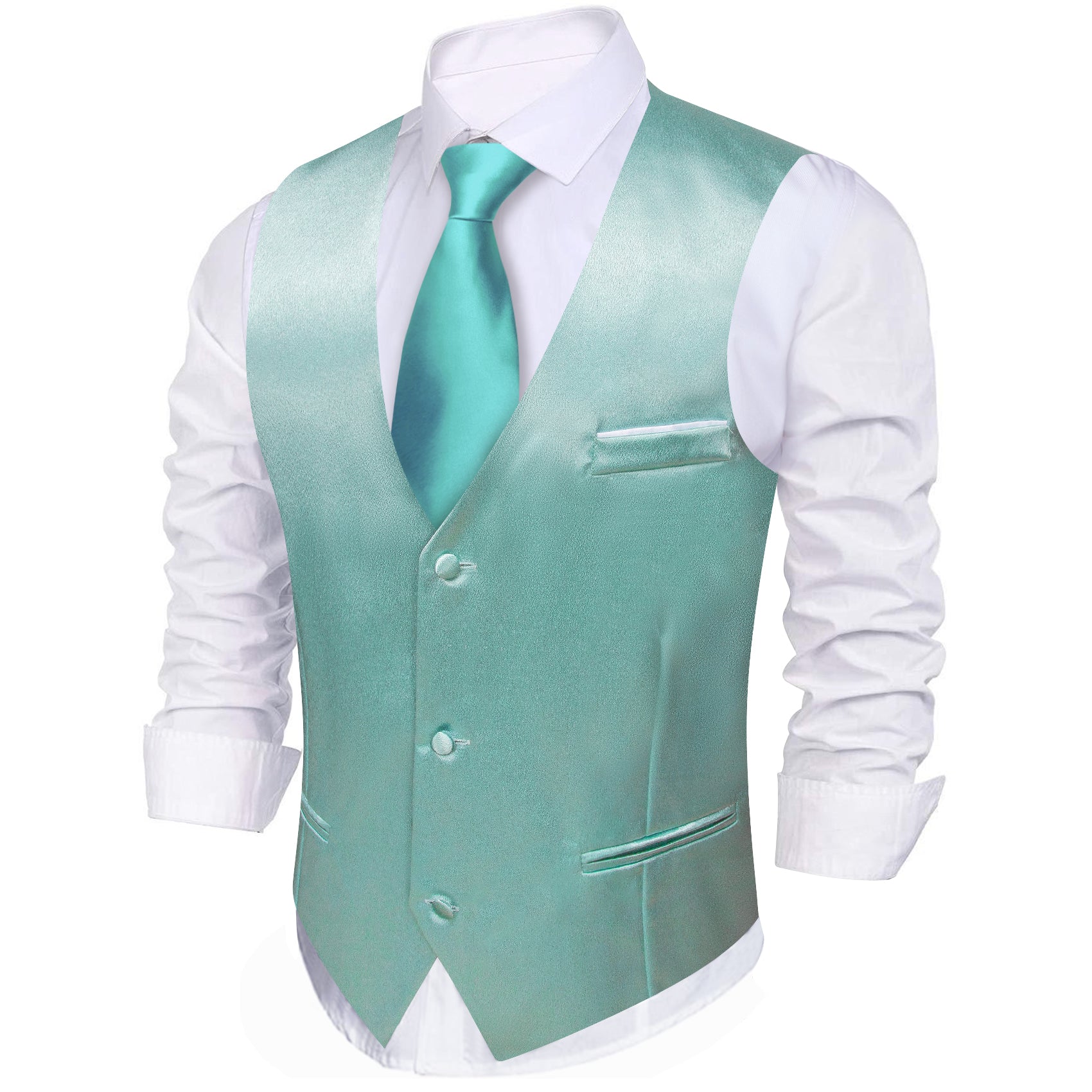 Mist Blue Solid Silk Waistcoat Vest for Party