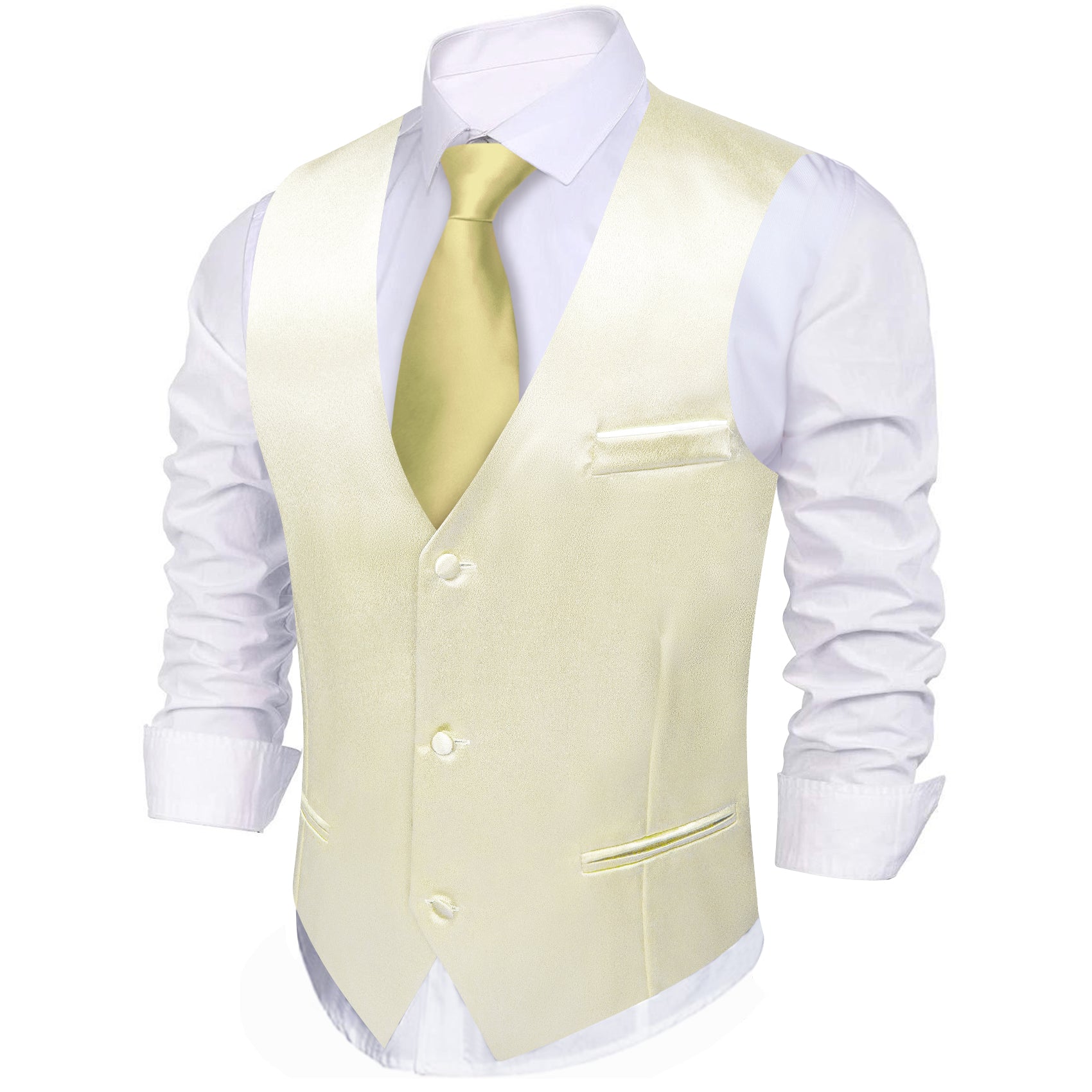 Light Yellow Solid Silk Waistcoat Vest for Party