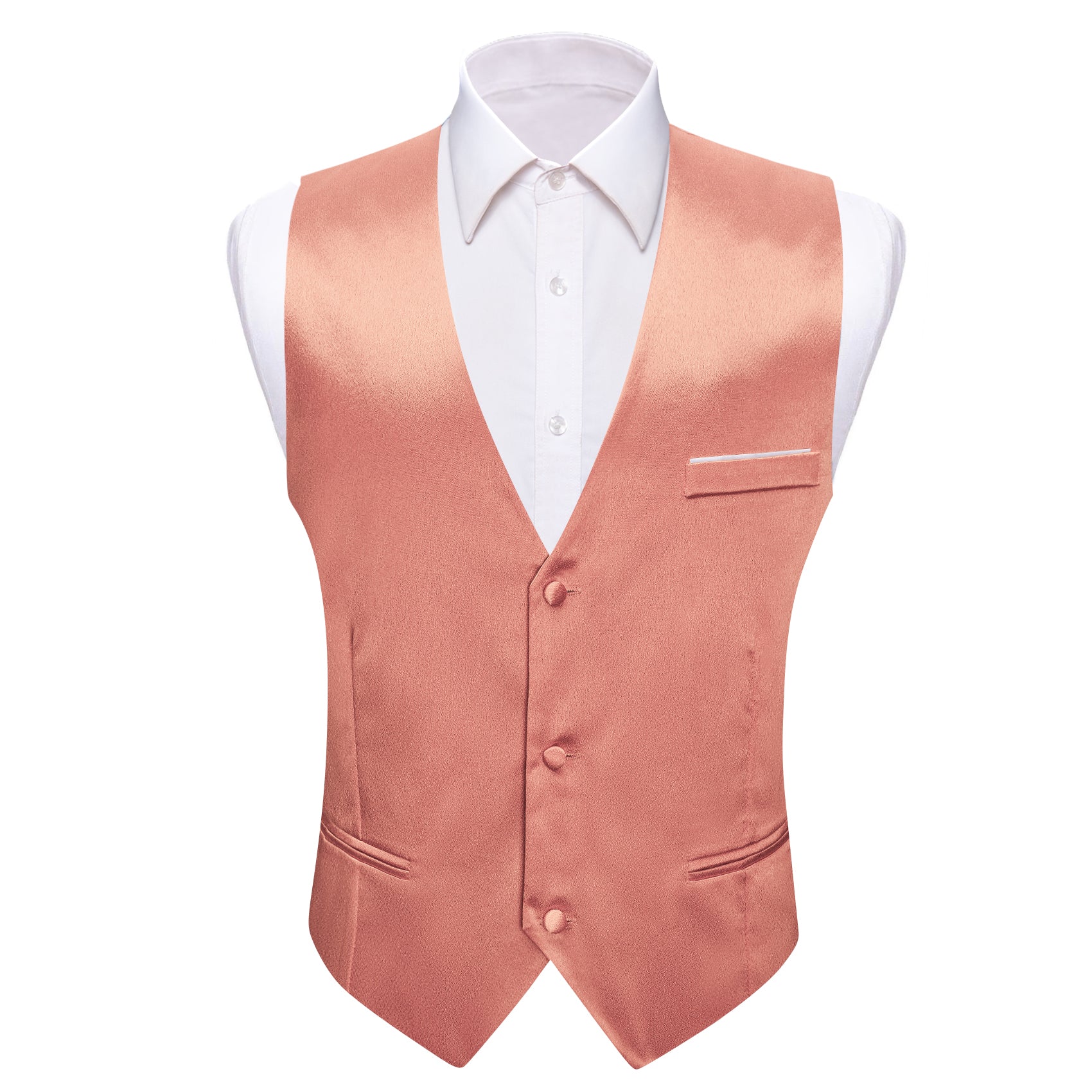Light Coral Solid Silk Waistcoat Vest for Party