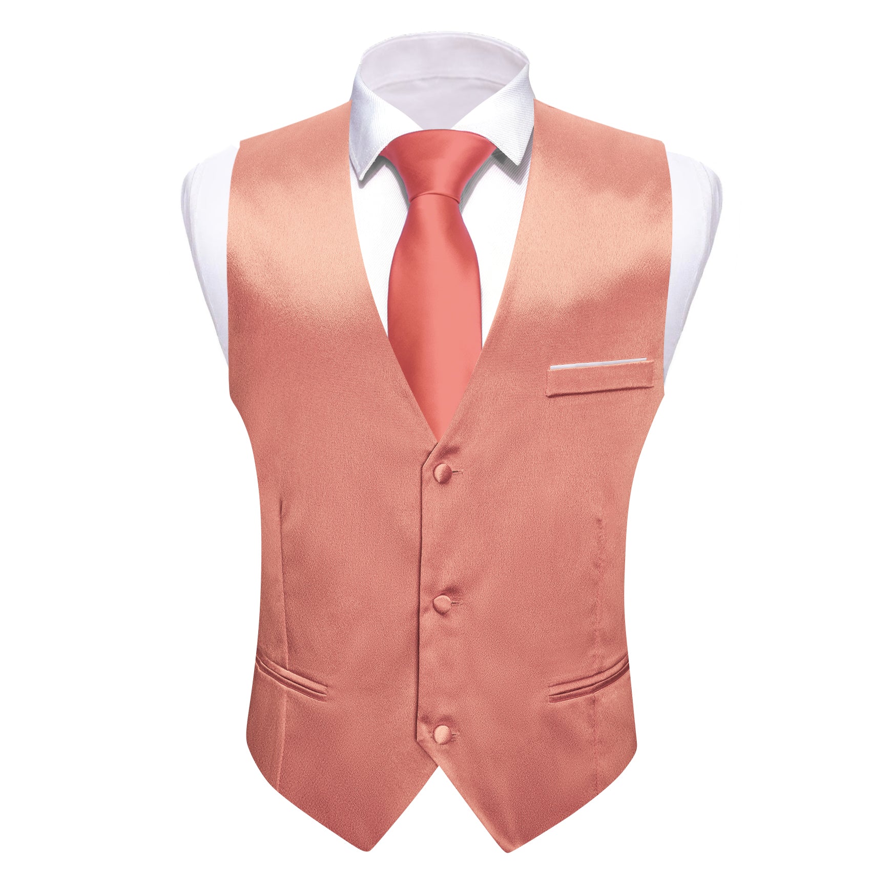 Barry.wang Vest for Men Solid Light Coral Silk Vest Waistcoat Suit Set