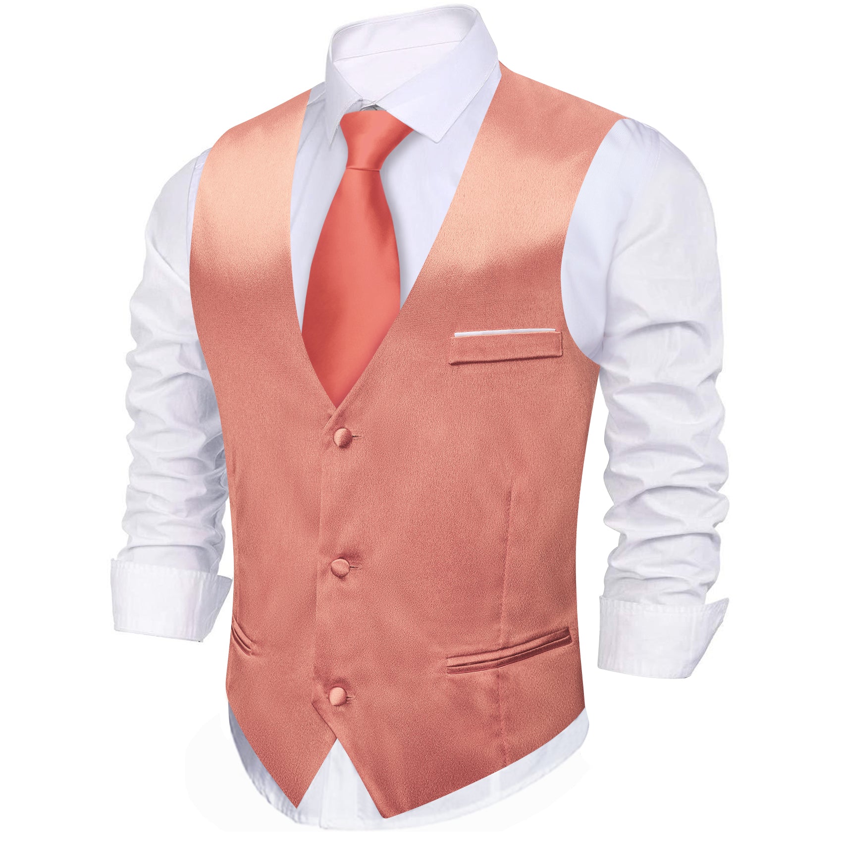 Light Coral Solid Silk Waistcoat Vest for Party