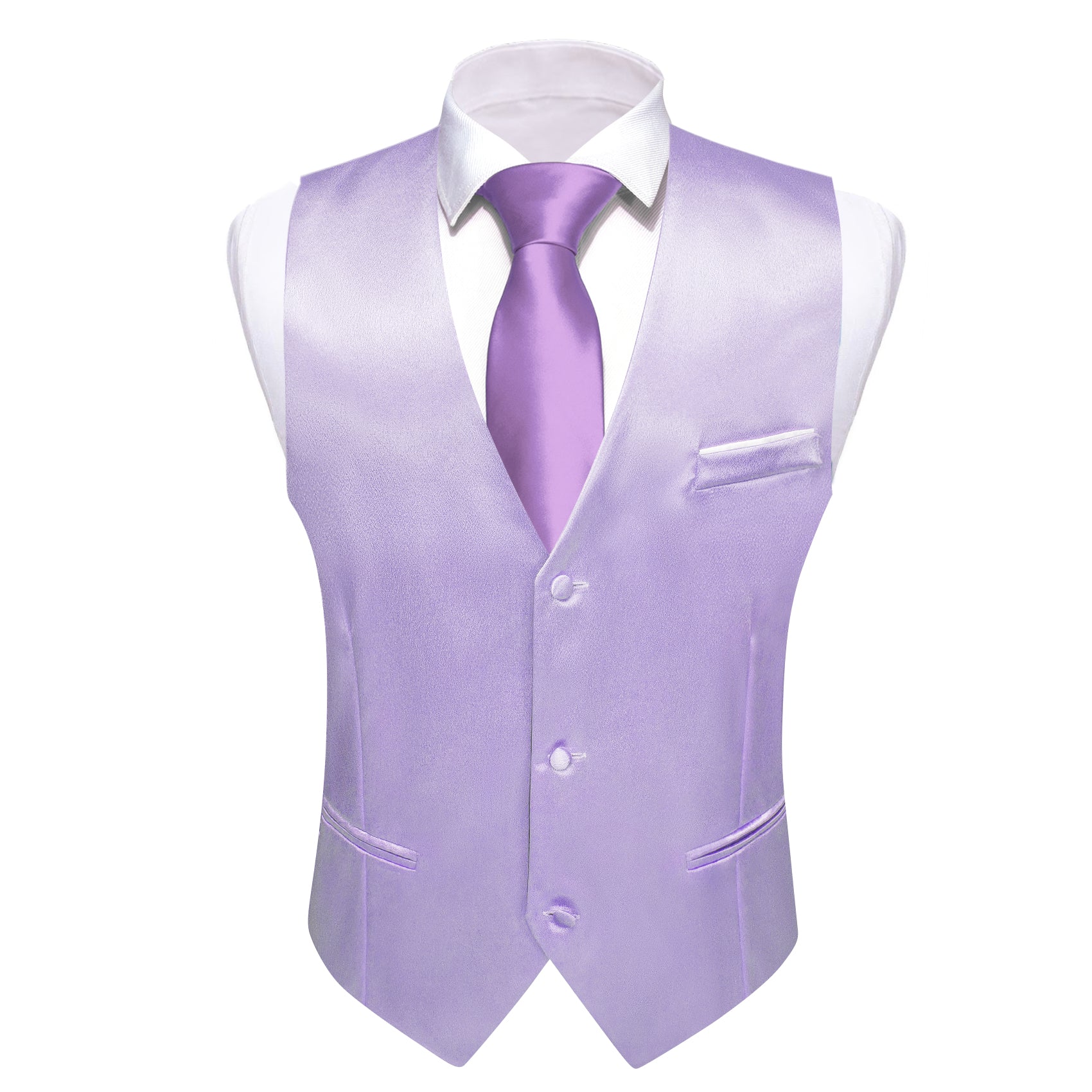 Barry.Wang Men's Vest Lavender Purple Solid Silk Waistcoat Vest for Party
