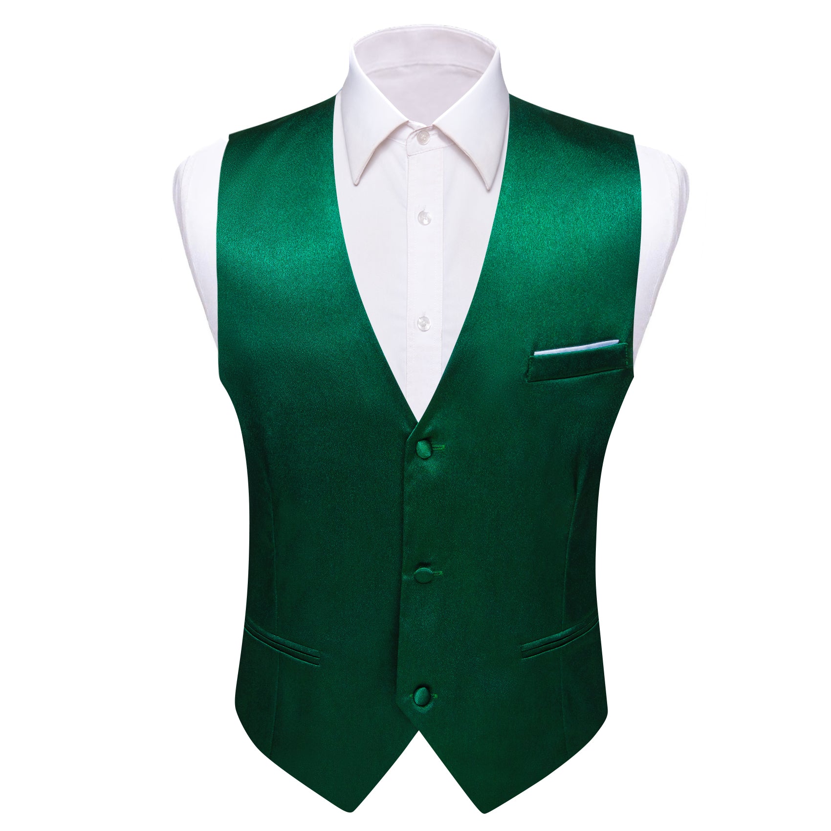 Dark Green Solid Silk Waistcoat Vest for Party