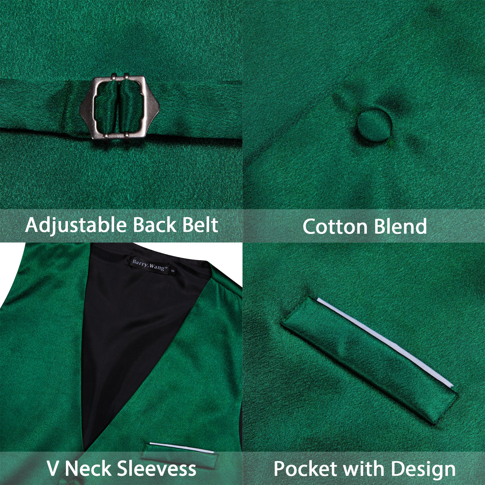 Dark Green Solid Silk Waistcoat Vest for Party