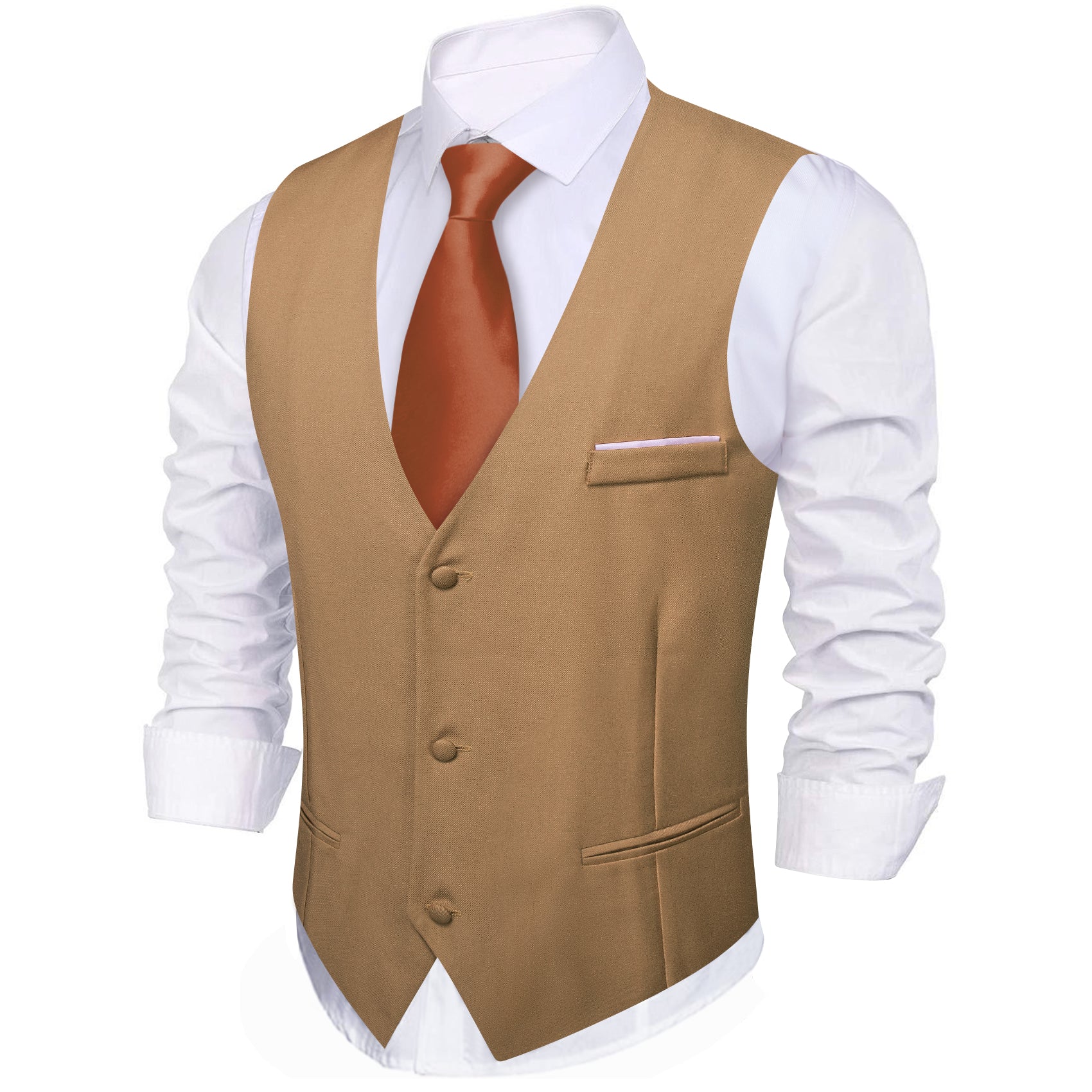 Barry.wang Khaki Solid Business Vest Suit