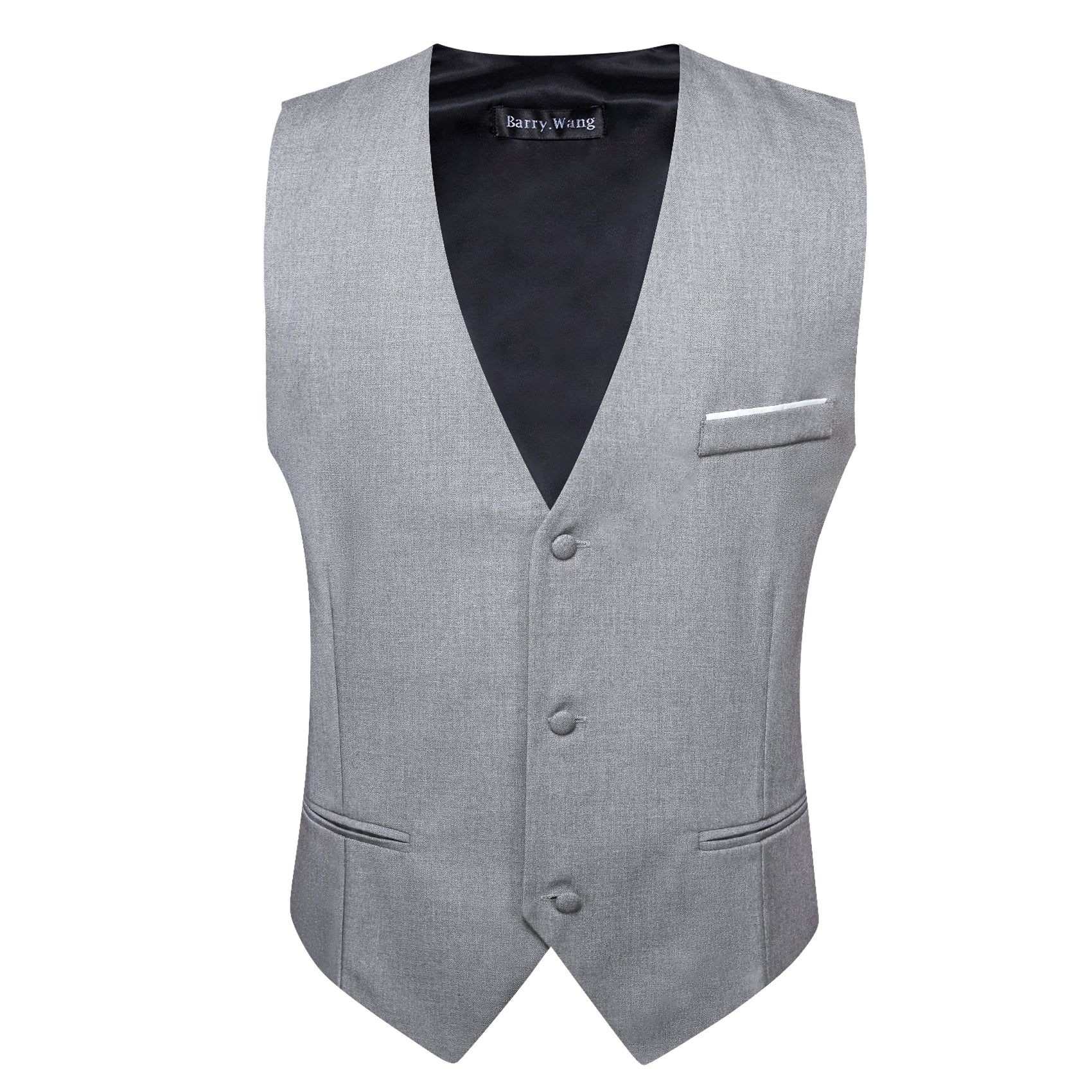 Barry.Wang Men's Work Vest Light Grey Solid Business Suit Silk Vest