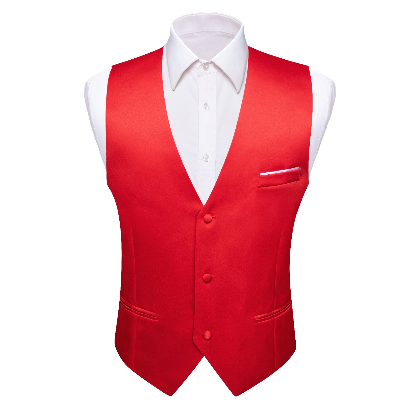 Barry.wang Men's Work Vest Red Solid Silk Business Vest Suit