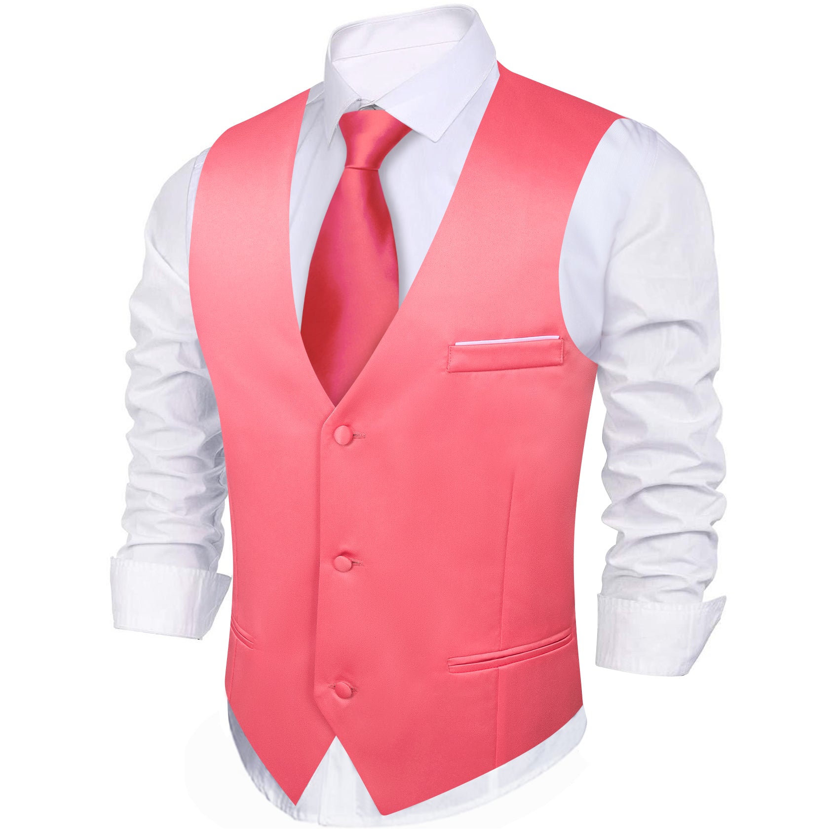 Barry.wang Shock Pink Solid Business Vest Suit