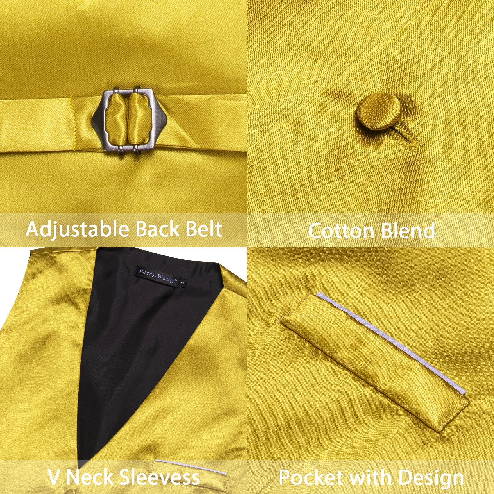 Yellow Solid Silk Waistcoat Vest for Party