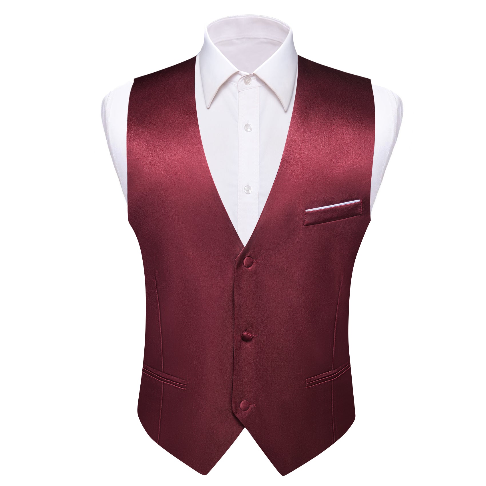 Burgundy Solid Silk Waistcoat Vest for Party