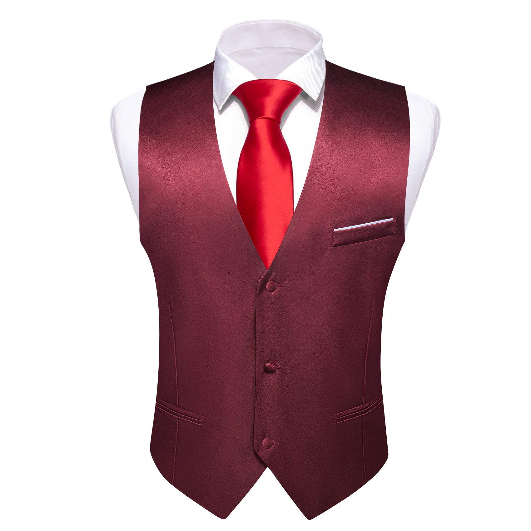 Burgundy Solid Silk Waistcoat Vest for Party