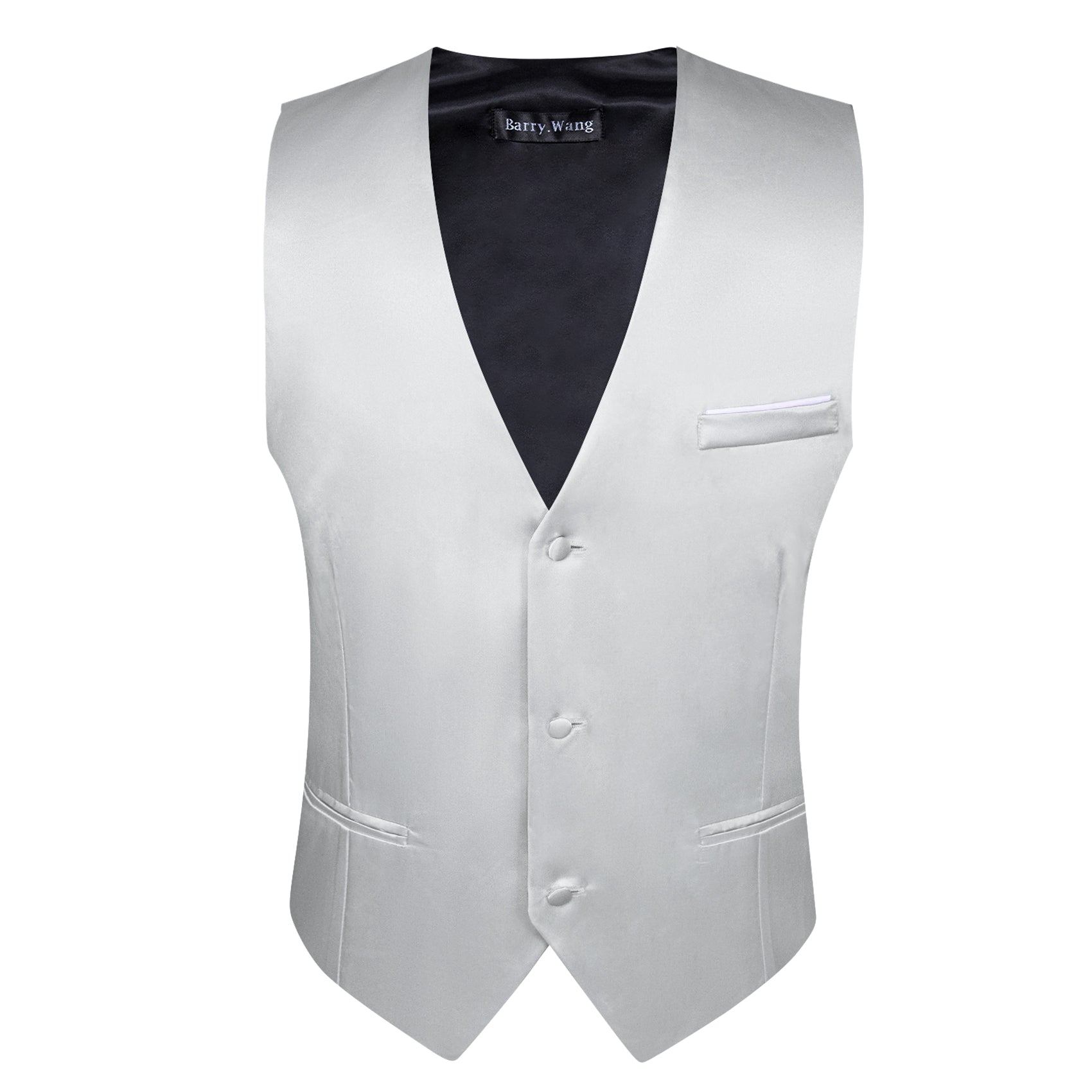  Collarless Waistcoat White Solid Men's Silk Wedding Vest