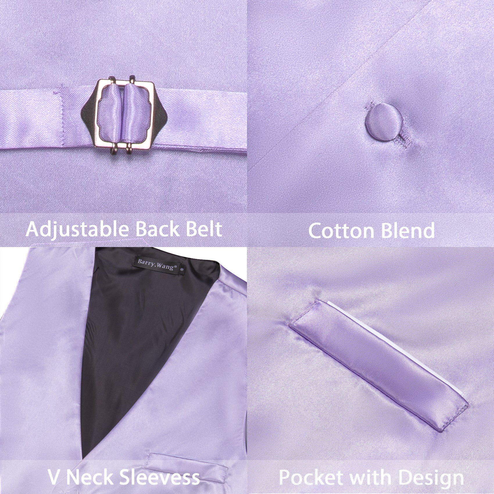 Barry Wang Suit Vest Men's Purple Solid Silk Waistcoat Vest for Party