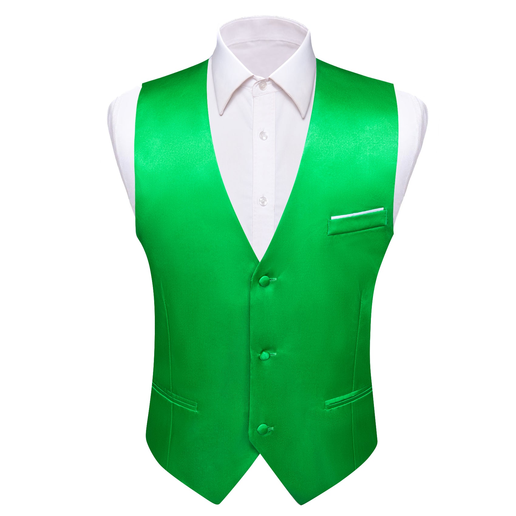 Green Solid Silk Waistcoat Vest for Party