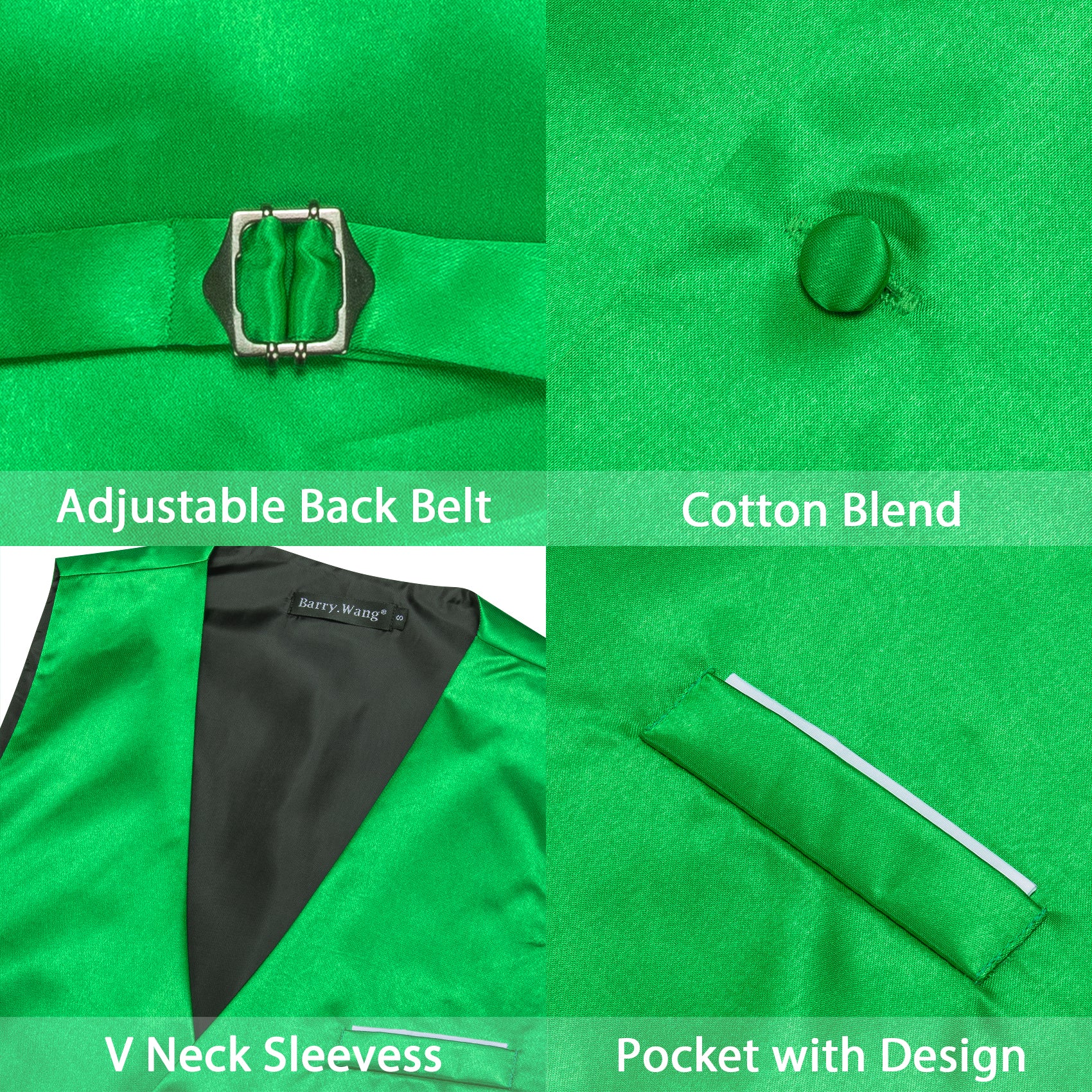 Green Solid Silk Waistcoat Vest for Party