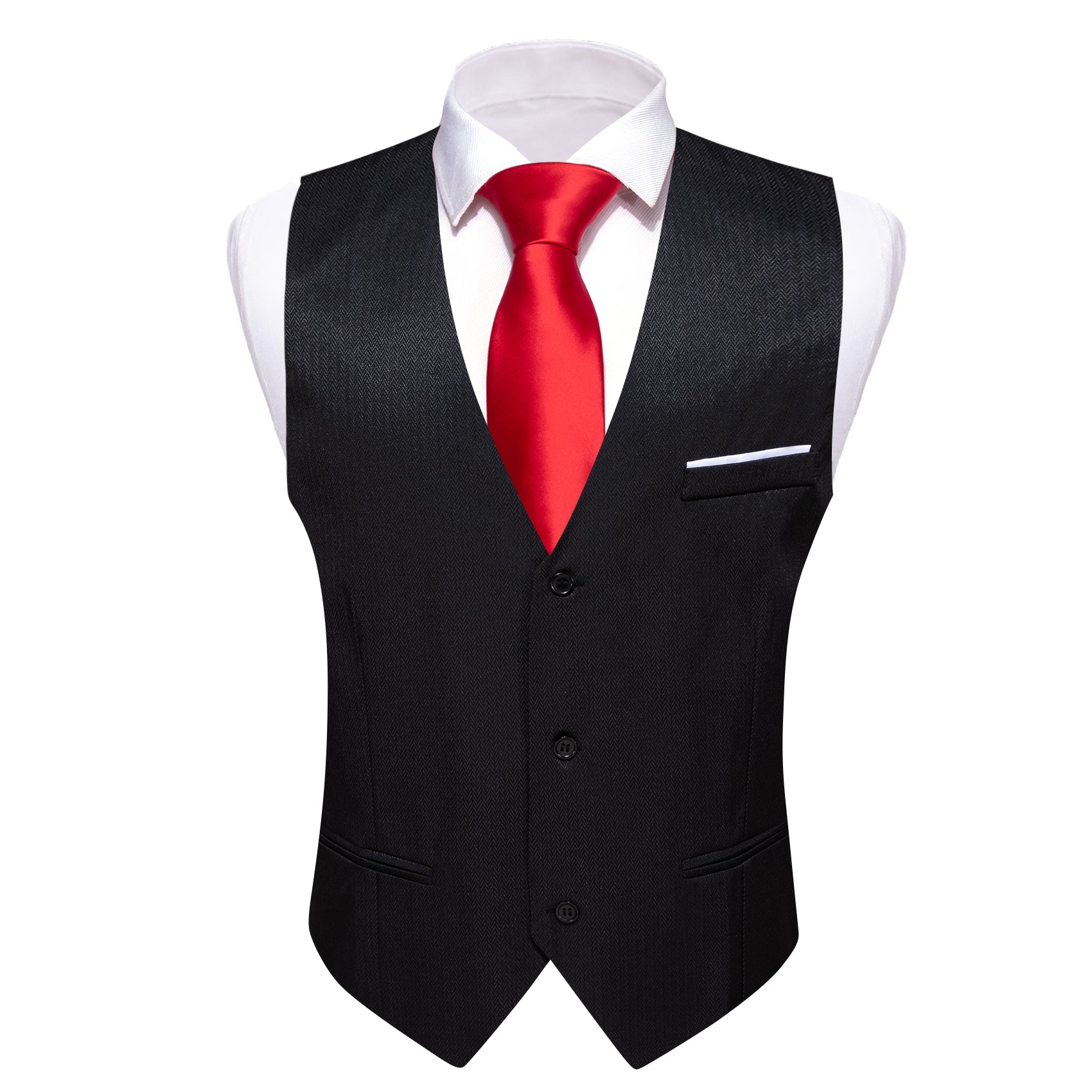 Men's Black Solid Vest Suit for Business