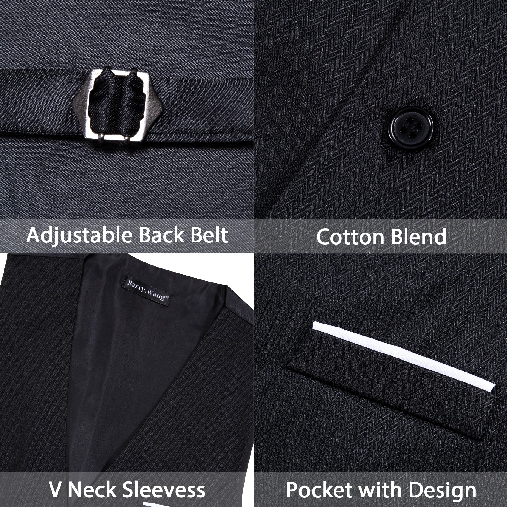 Men's Black Solid Vest Suit for Business