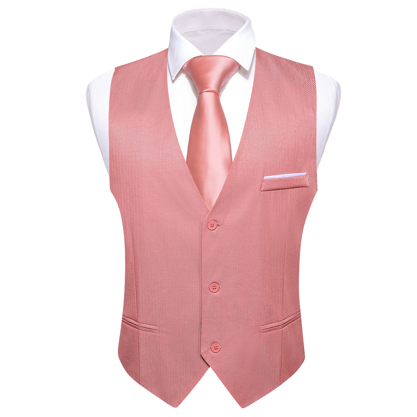 Men's Light Red Solid Vest Suit for Business