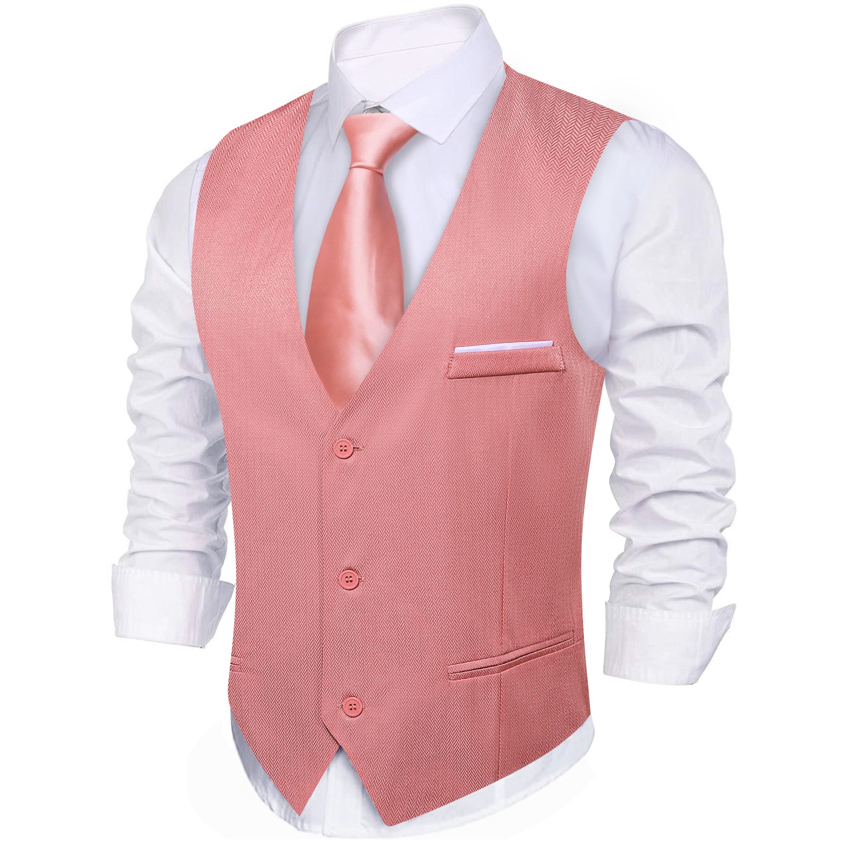 Men's Light Red Solid Vest Suit for Business