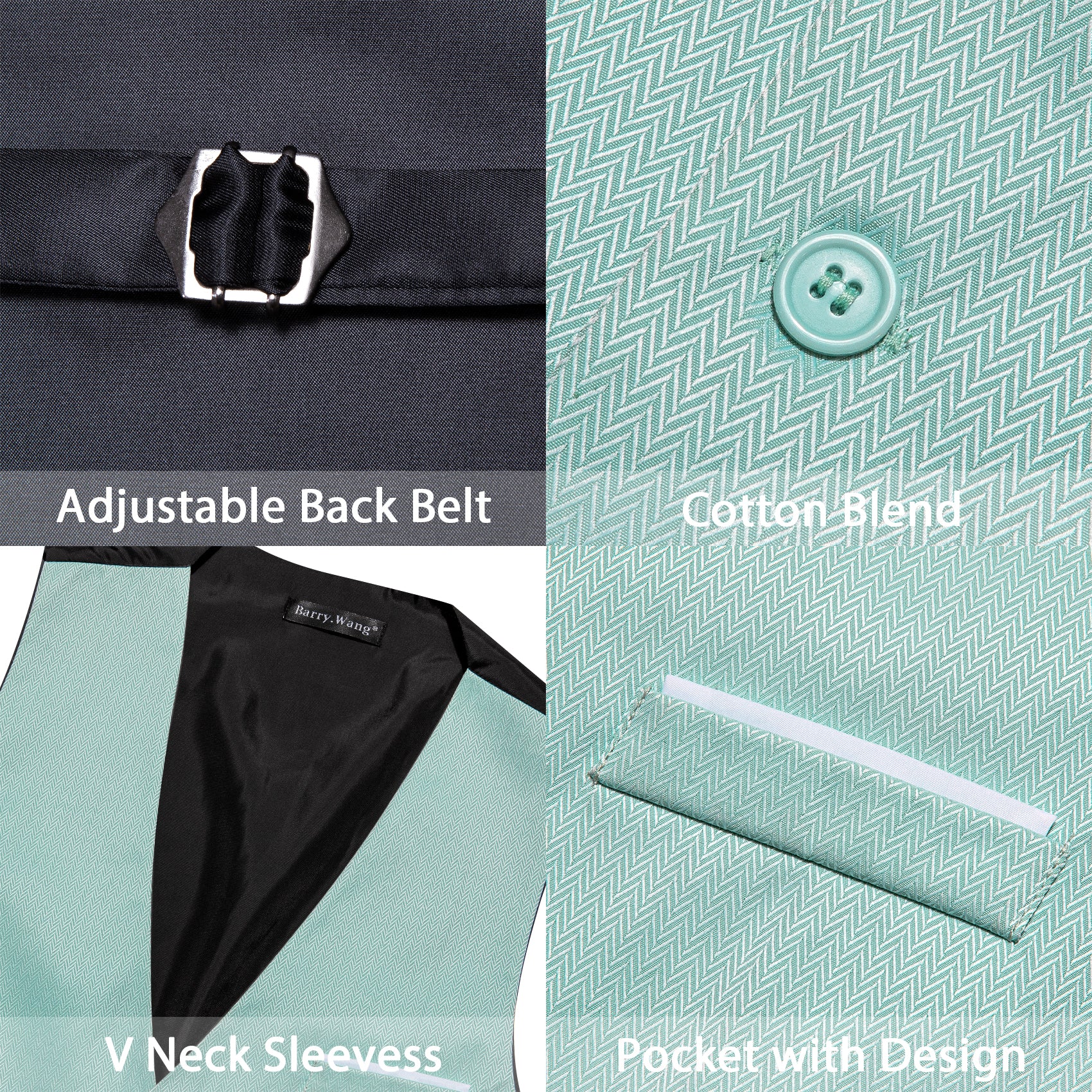 Men's Light Green Solid Vest Suit for Business